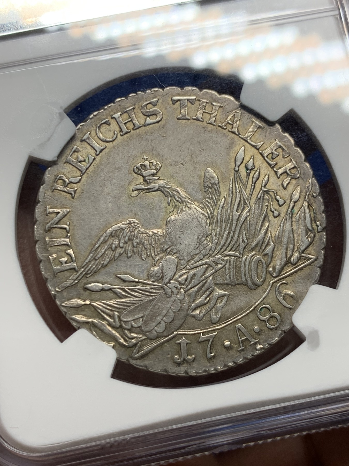 《竞宝斋》第259场-周日，周一 2场连拍 (全场包邮) NGC AU53 德国 普鲁士1786 腓特烈大帝鹰炮泰勒 末年稀少带点版