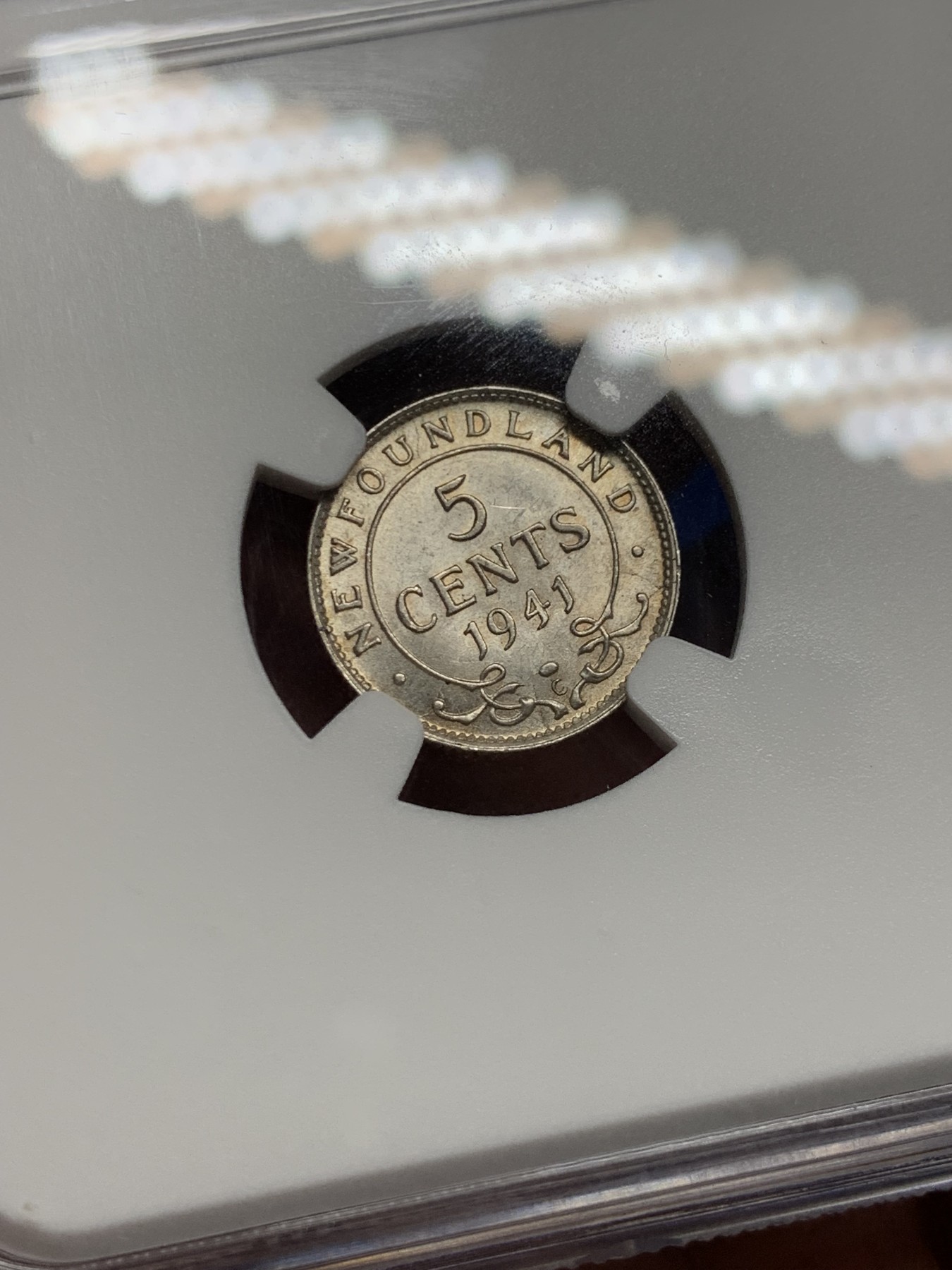 《竞宝斋》第259场-周日，周一 2场连拍 (全场包邮) NGC MS62 纽芬兰1941年5分银币