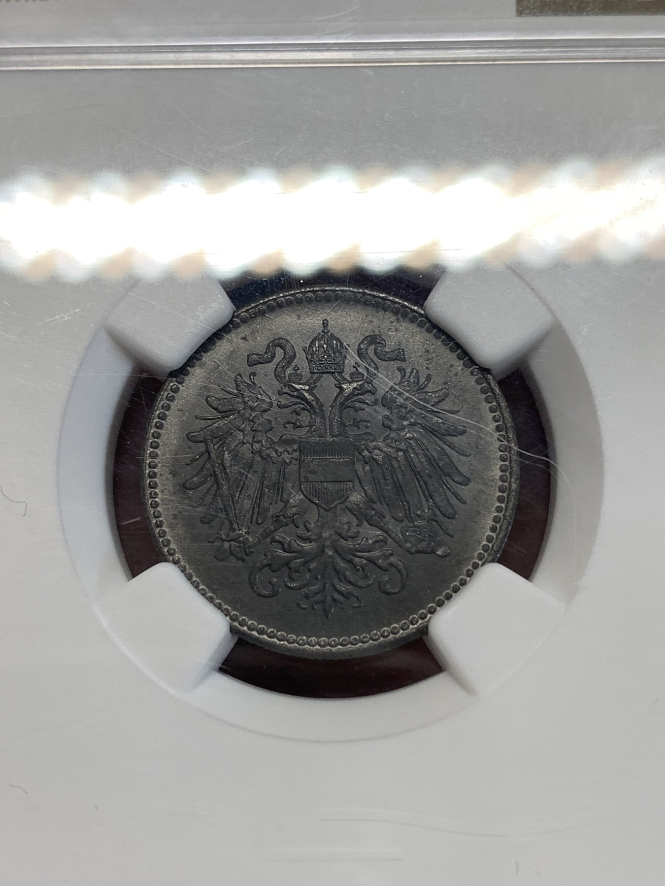 《竞宝斋》第259场-周日，周一 2场连拍 (全场包邮) 冠军分 NGC MS64 奥匈帝国奥地利1918年双头鹰20赫勒铁币