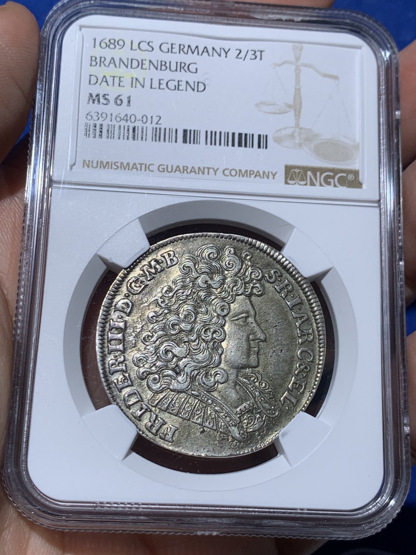 《竞宝斋》第259场-周日，周一 2场连拍 (全场包邮) NGC MS61 1689年 勃兰登堡选帝侯腓特烈三世 2/3泰勒银币