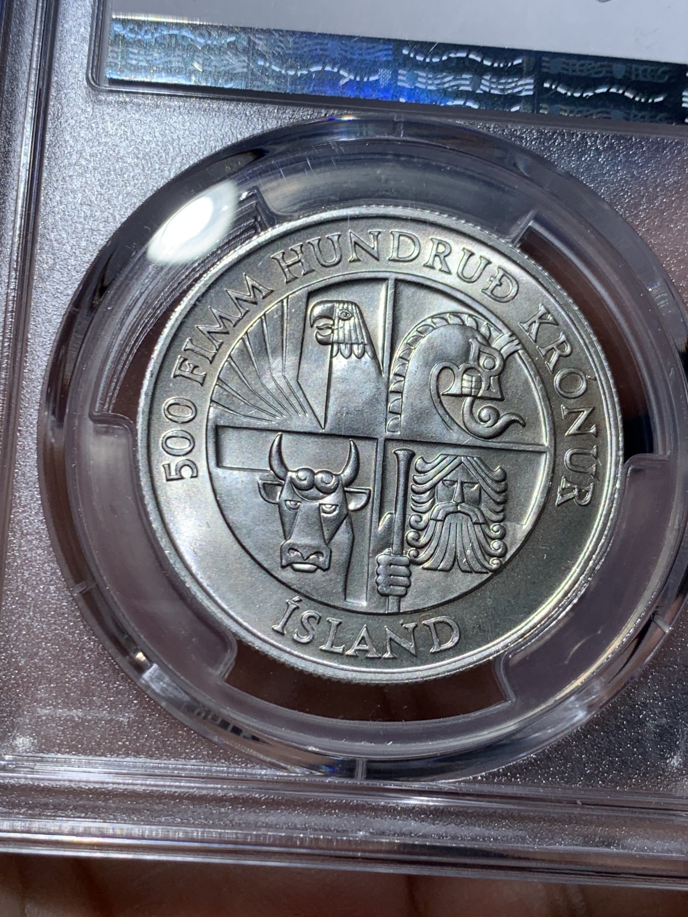 《竞宝斋》第259场-周日，周一 2场连拍 (全场包邮) PCGS金盾 MS67 冰岛1974年500克朗银币 亚军分