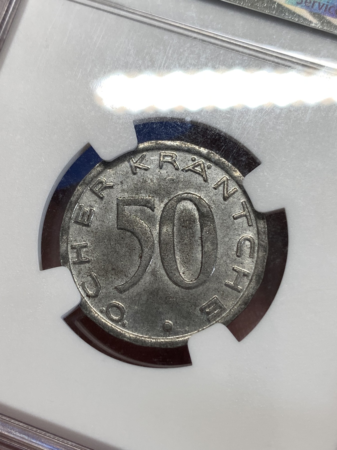 《竞宝斋》第259场-周日，周一 2场连拍 (全场包邮) NGC MS62 1920德国亚琛50芬妮鹰头铁币 热门品种