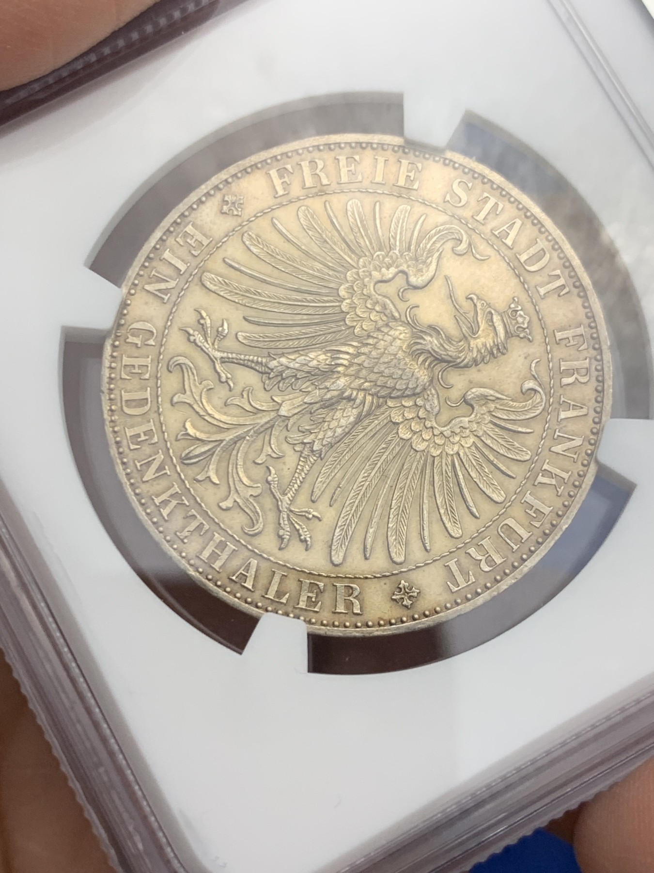 《竞宝斋》第259场-周日，周一 2场连拍 (全场包邮) NGC MS61 德国1863年法兰克福王子会议1泰勒银币