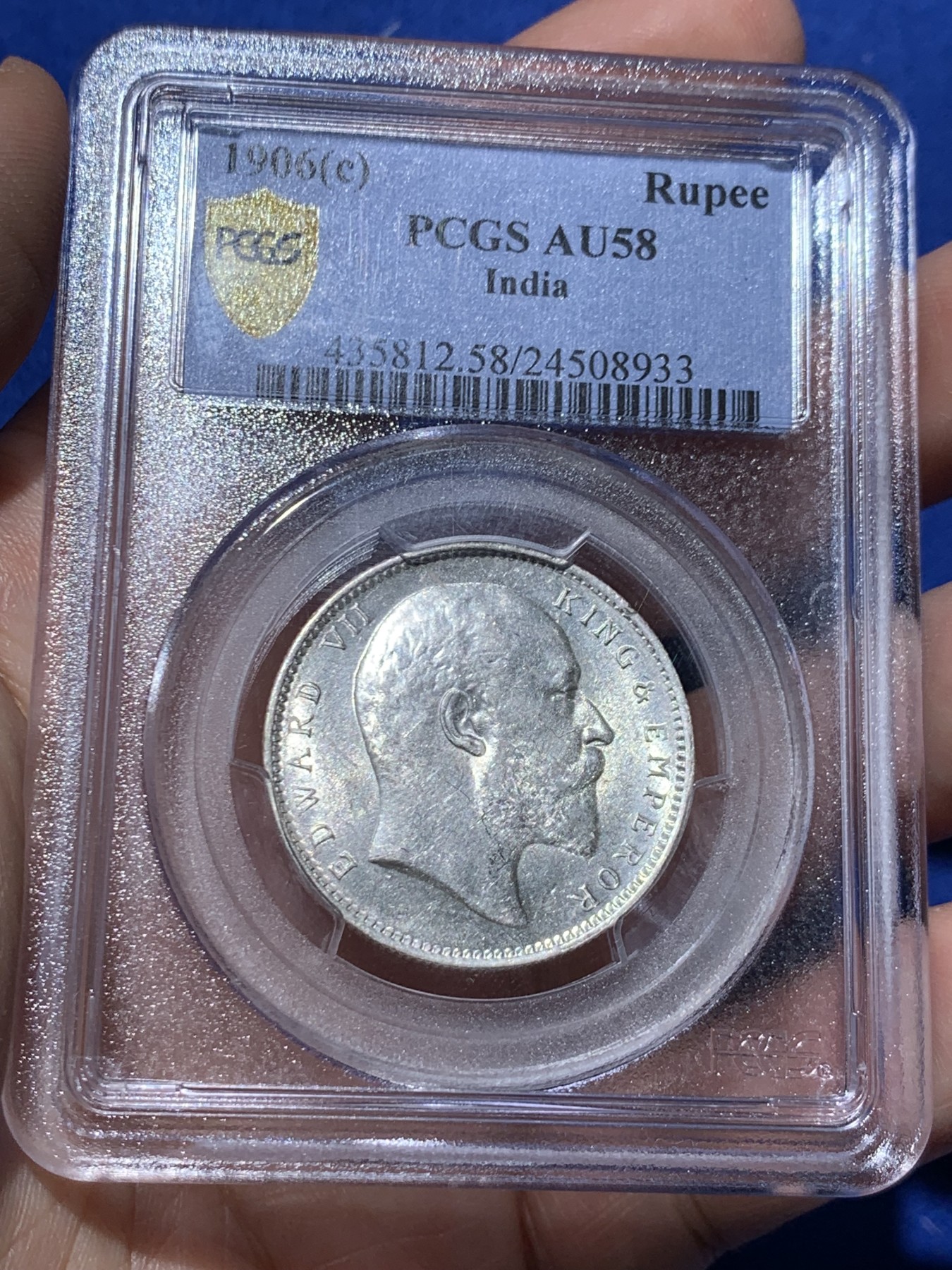 《竞宝斋》第259场-周日，周一 2场连拍 (全场包邮) PCGS AU58 英属印度1906C年1卢比银币