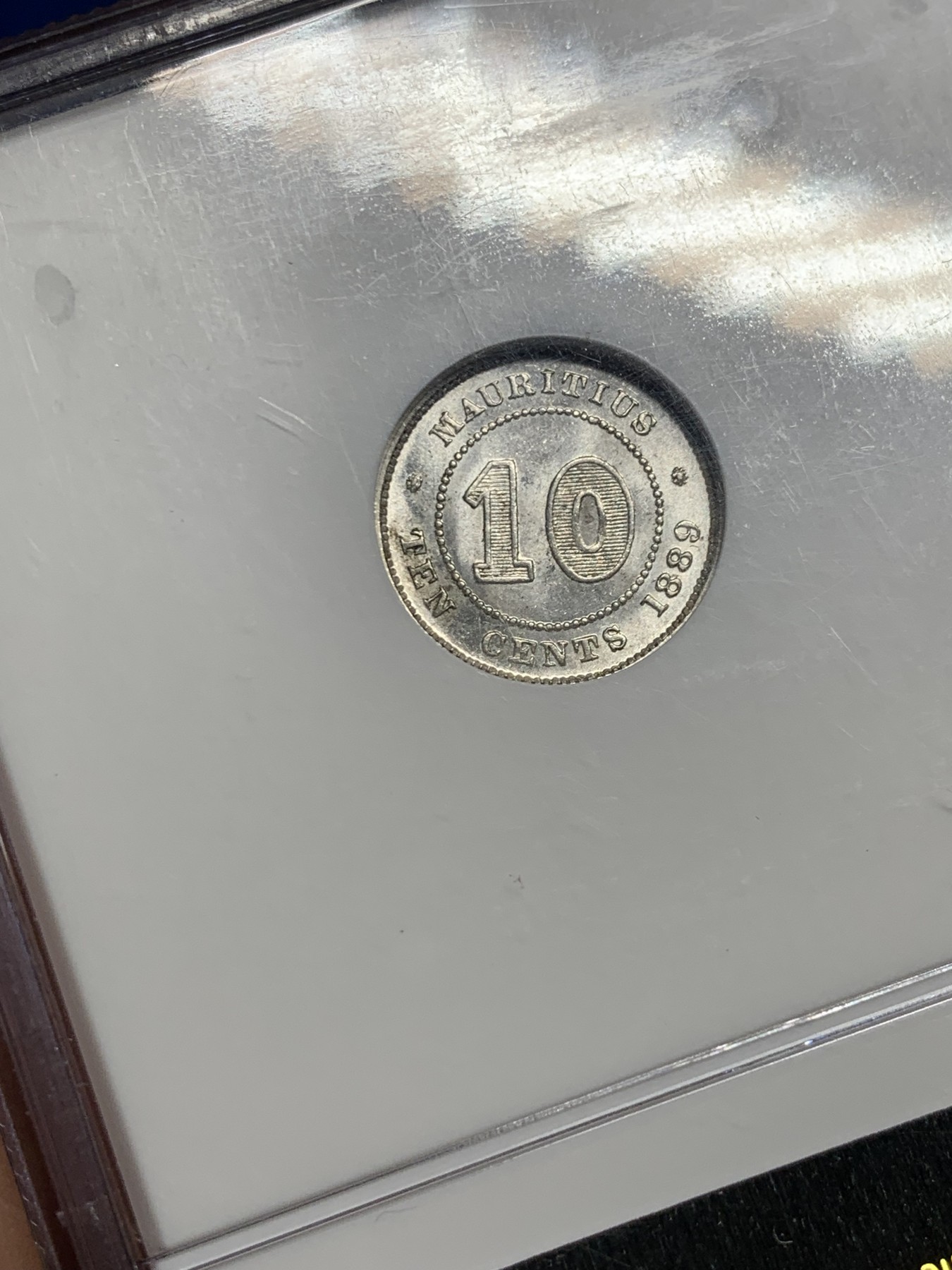 《竞宝斋》第259场-周日，周一 2场连拍 (全场包邮) NGC MS64 英属毛里求斯1889H年10分银币