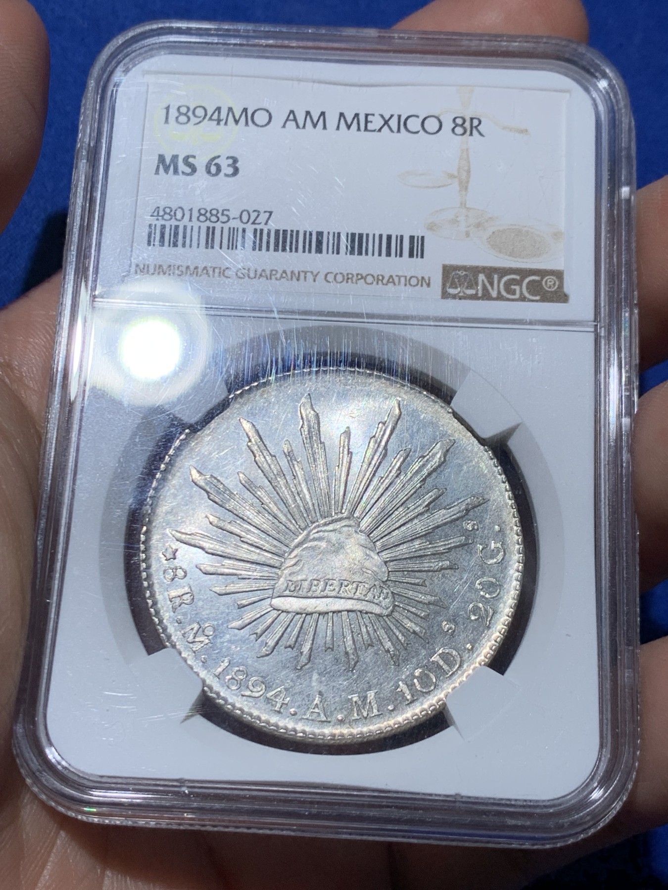 《竞宝斋》第259场-周日，周一 2场连拍 (全场包邮) NGC MS63 墨西哥 1894年MO AM版 花边鹰洋 银币 品相很好