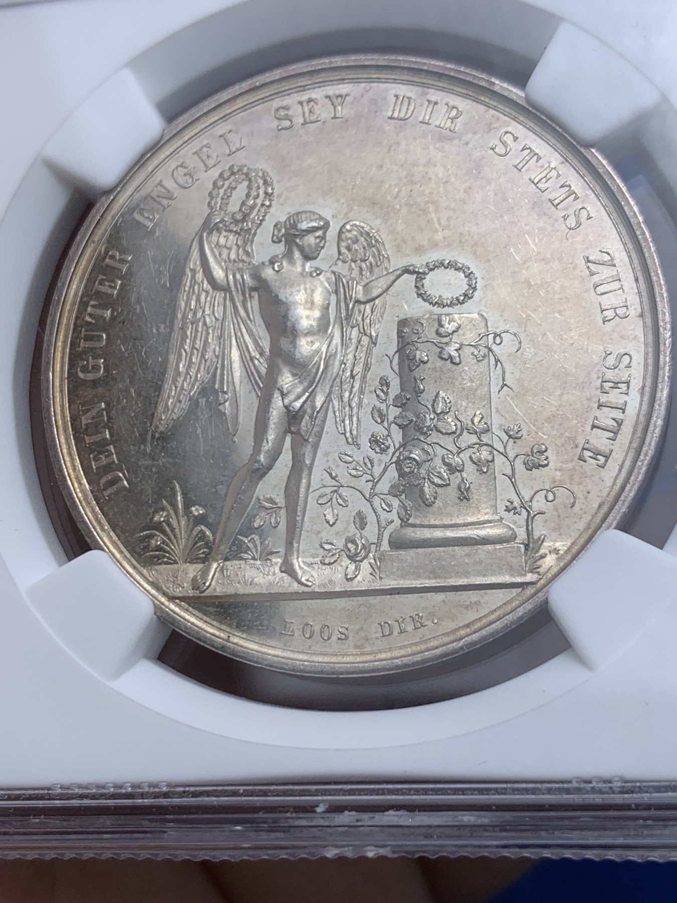 《竞宝斋》第259场-周日，周一 2场连拍 (全场包邮) NGC MS62 1800年德国新世纪美好祝愿银章 祝福友谊地久天长！名家Loos作品 PL底板 细节丰富