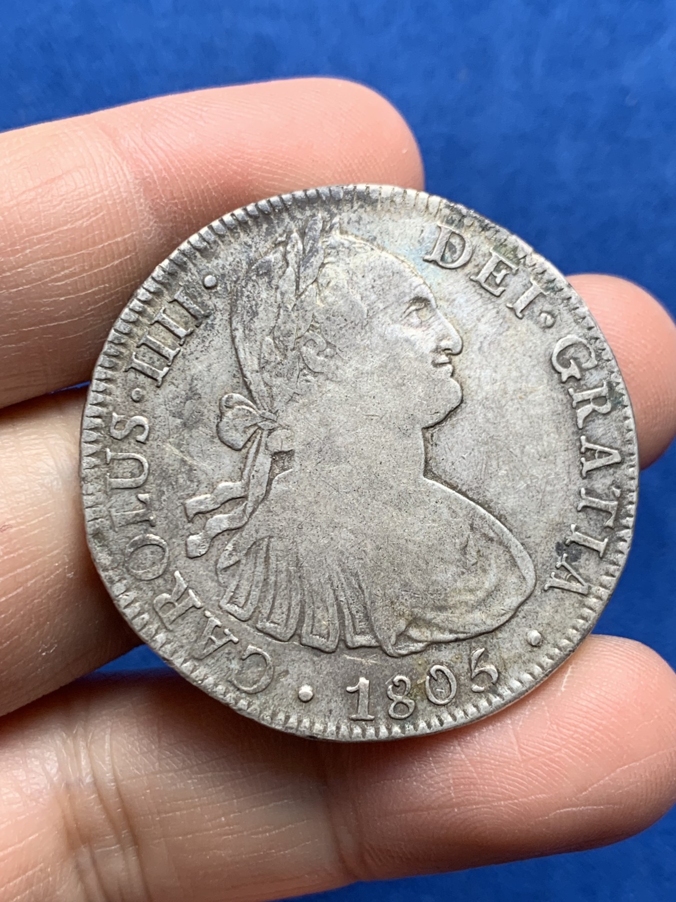 《竞宝斋》第259场-周日，周一 2场连拍 (全场包邮) 墨西哥1805年卡洛斯四世8里亚尔银币 原味包浆