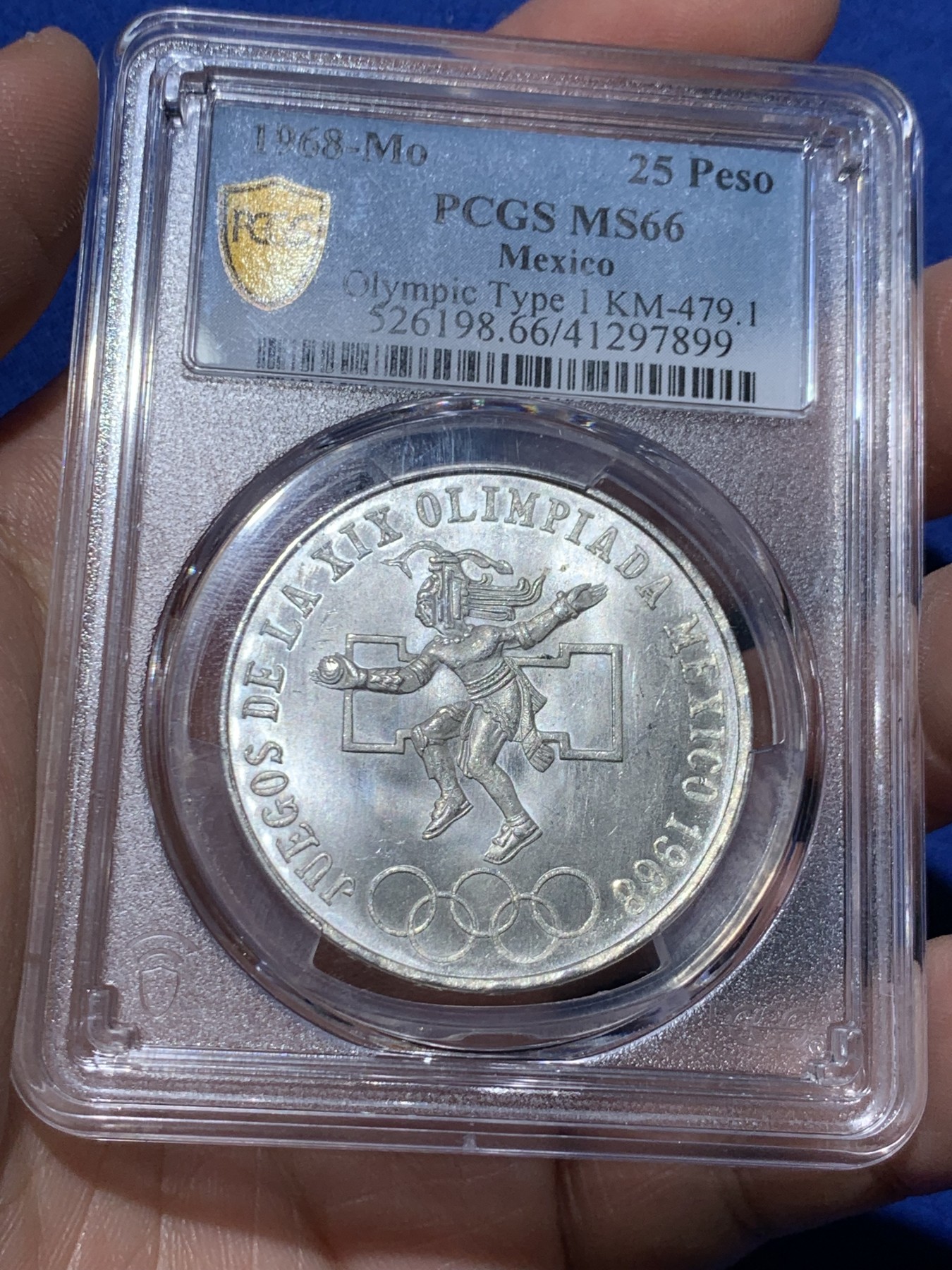 《竞宝斋》第259场-周日，周一 2场连拍 (全场包邮) PCGS MS66 1968年墨西哥奥运会纪念25比索银币