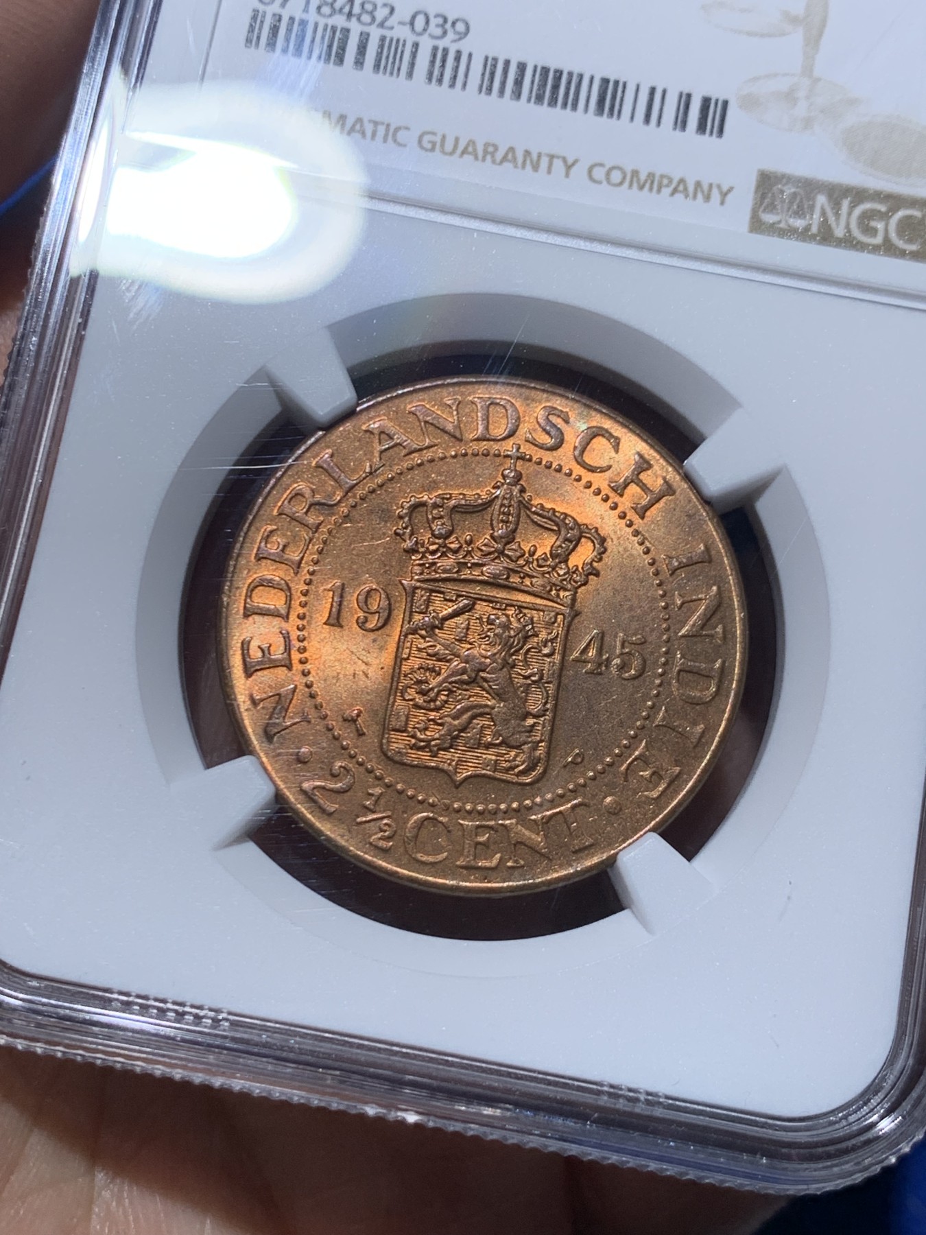 《竞宝斋》第259场-周日，周一 2场连拍 (全场包邮) NGC MS63RB 1945荷属东印度2.5C大铜币