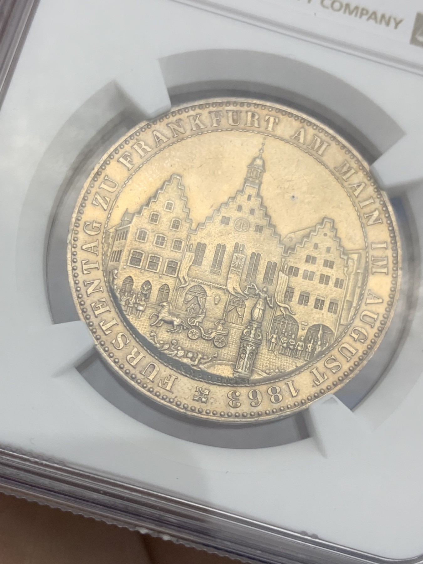 《竞宝斋》第259场-周日，周一 2场连拍 (全场包邮) NGC MS61 德国1863年法兰克福王子会议1泰勒银币