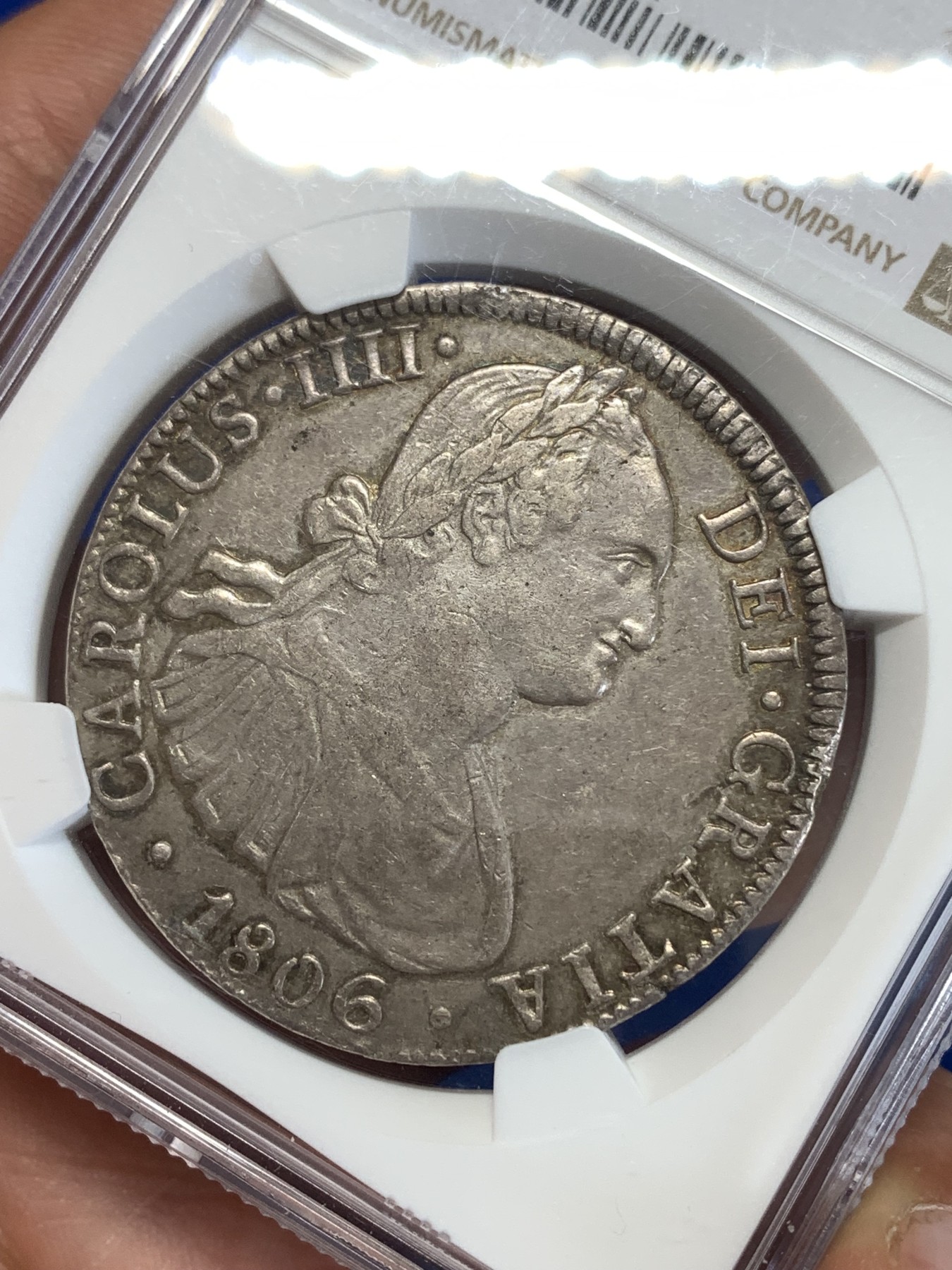 《竞宝斋》第259场-周日，周一 2场连拍 (全场包邮) NGC AU50 西属墨西哥1806卡洛斯四世双柱大银币