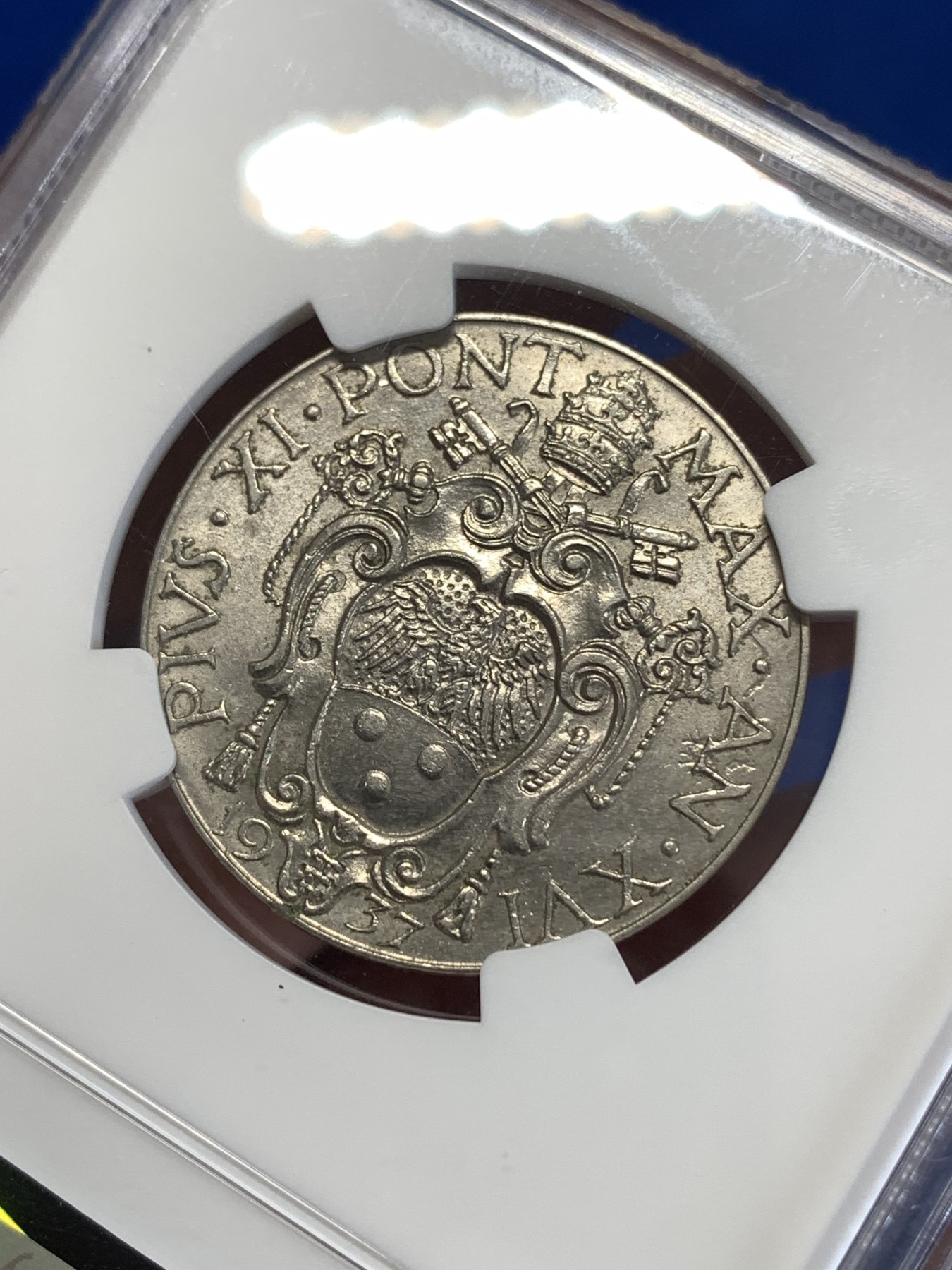 《竞宝斋》第259场-周日，周一 2场连拍 (全场包邮) NGC MS62 梵蒂冈 1937年 扛羊2里拉 经典设计 细节好