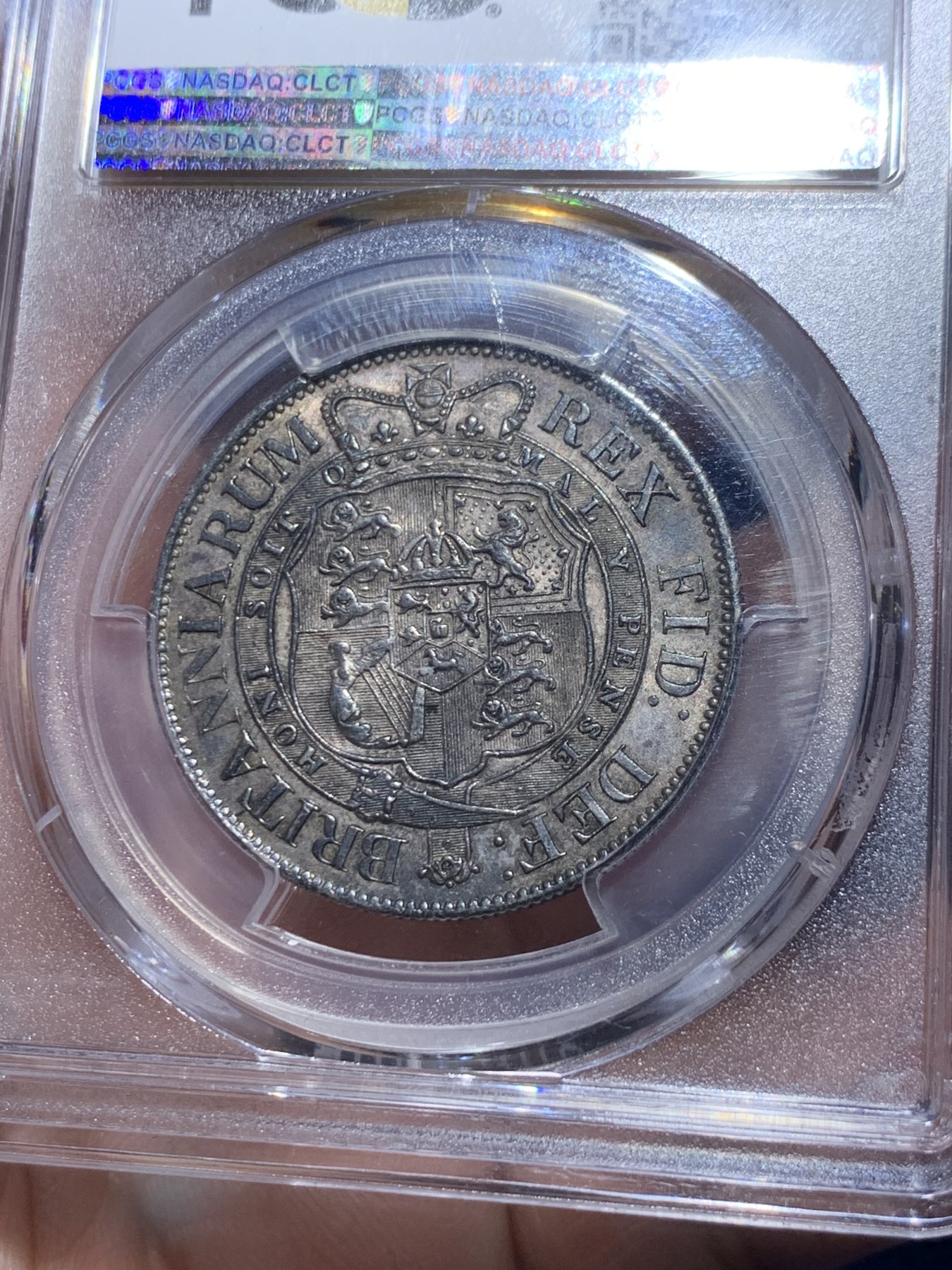 《竞宝斋》第259场-周日，周一 2场连拍 (全场包邮) PCGS AU58 英国 1817年 乔治三世 半克朗 小头版少 包浆舒服 味道一流