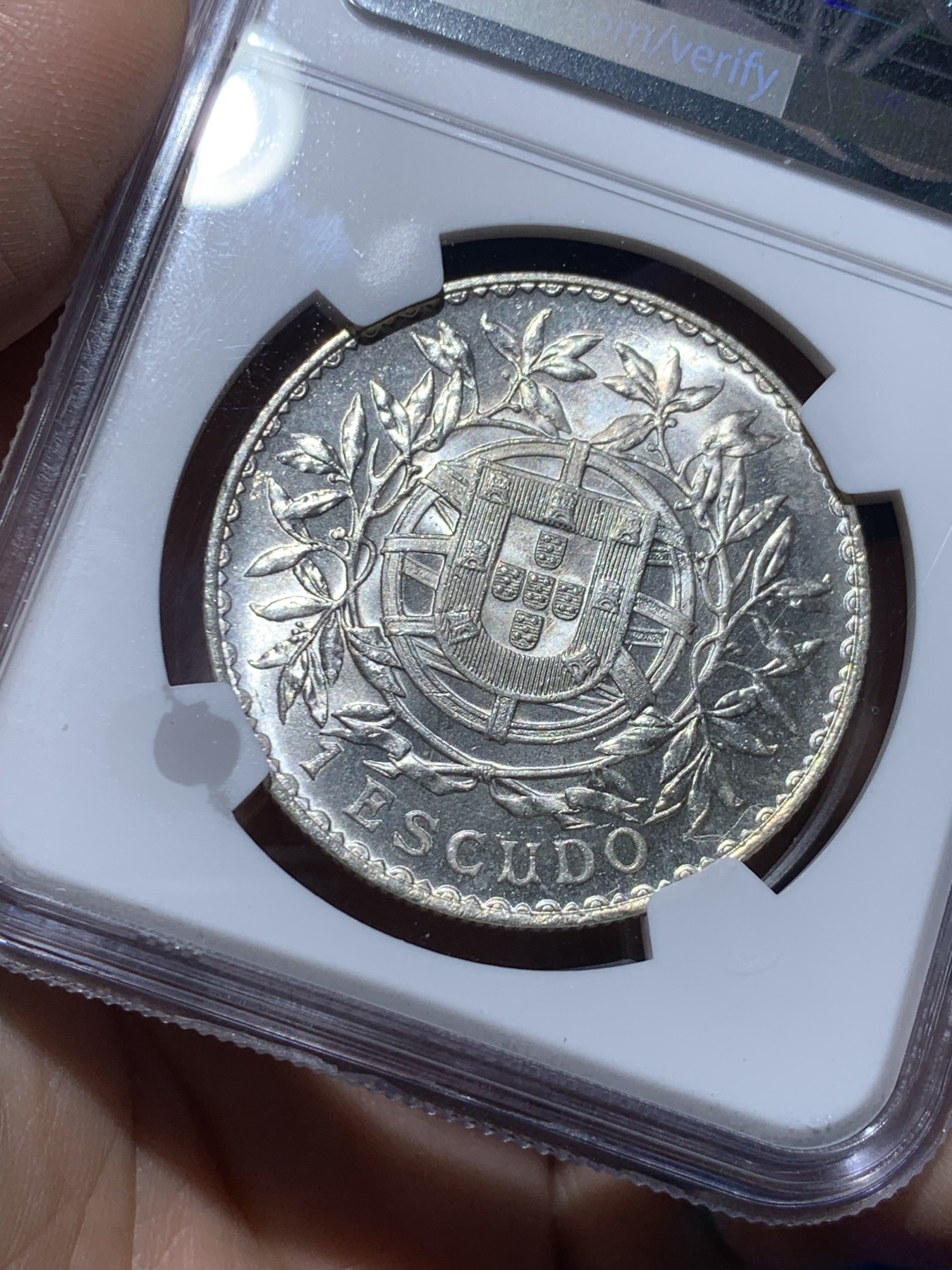 《竞宝斋》第259场-周日，周一 2场连拍 (全场包邮) NGC MS63 葡萄牙1916年自由女神1埃斯库多银币