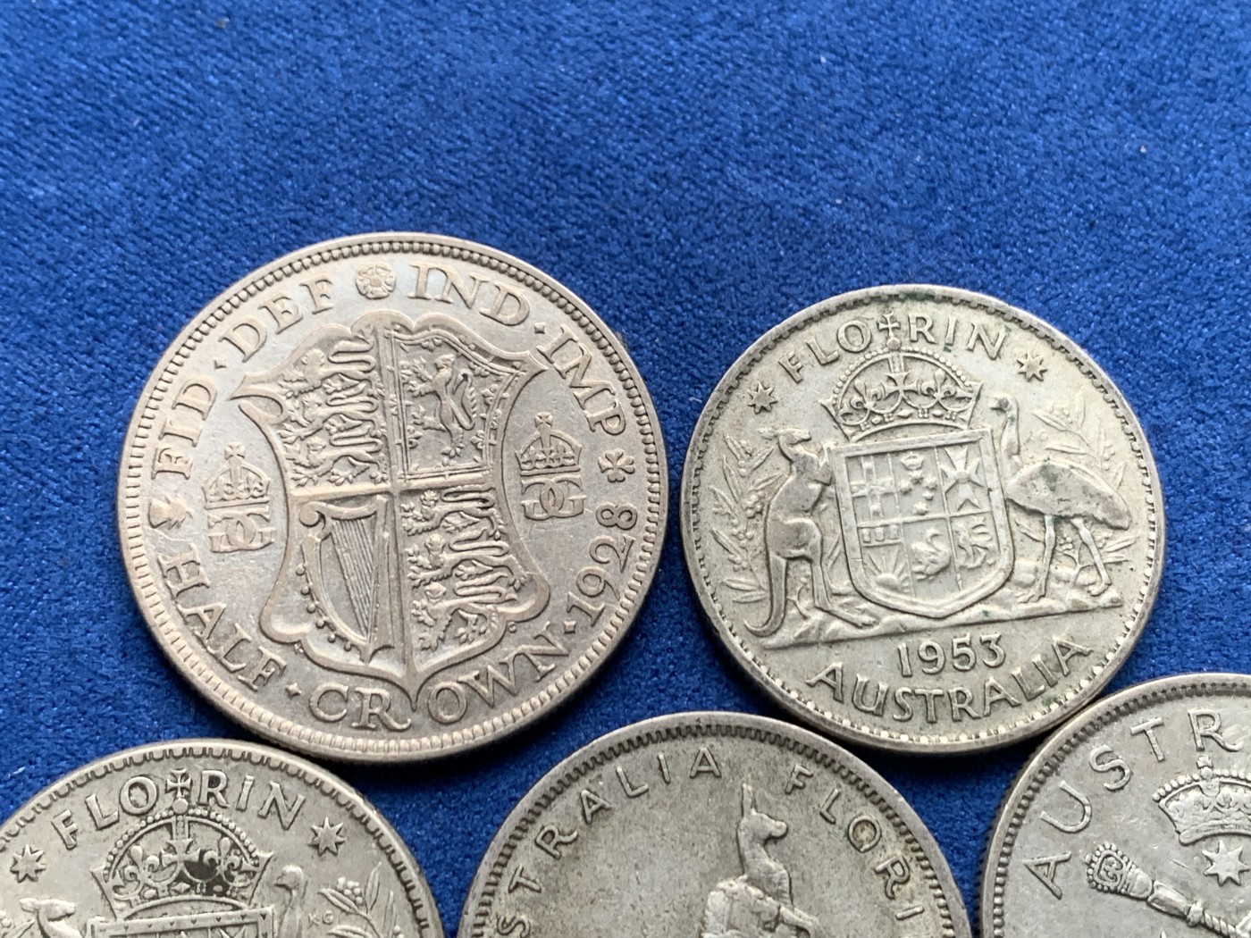 《竞宝斋》第259场-周日，周一 2场连拍 (全场包邮) 5枚一组 澳大利亚Florin 4枚+1928乔五半克朗1枚 银价暴涨