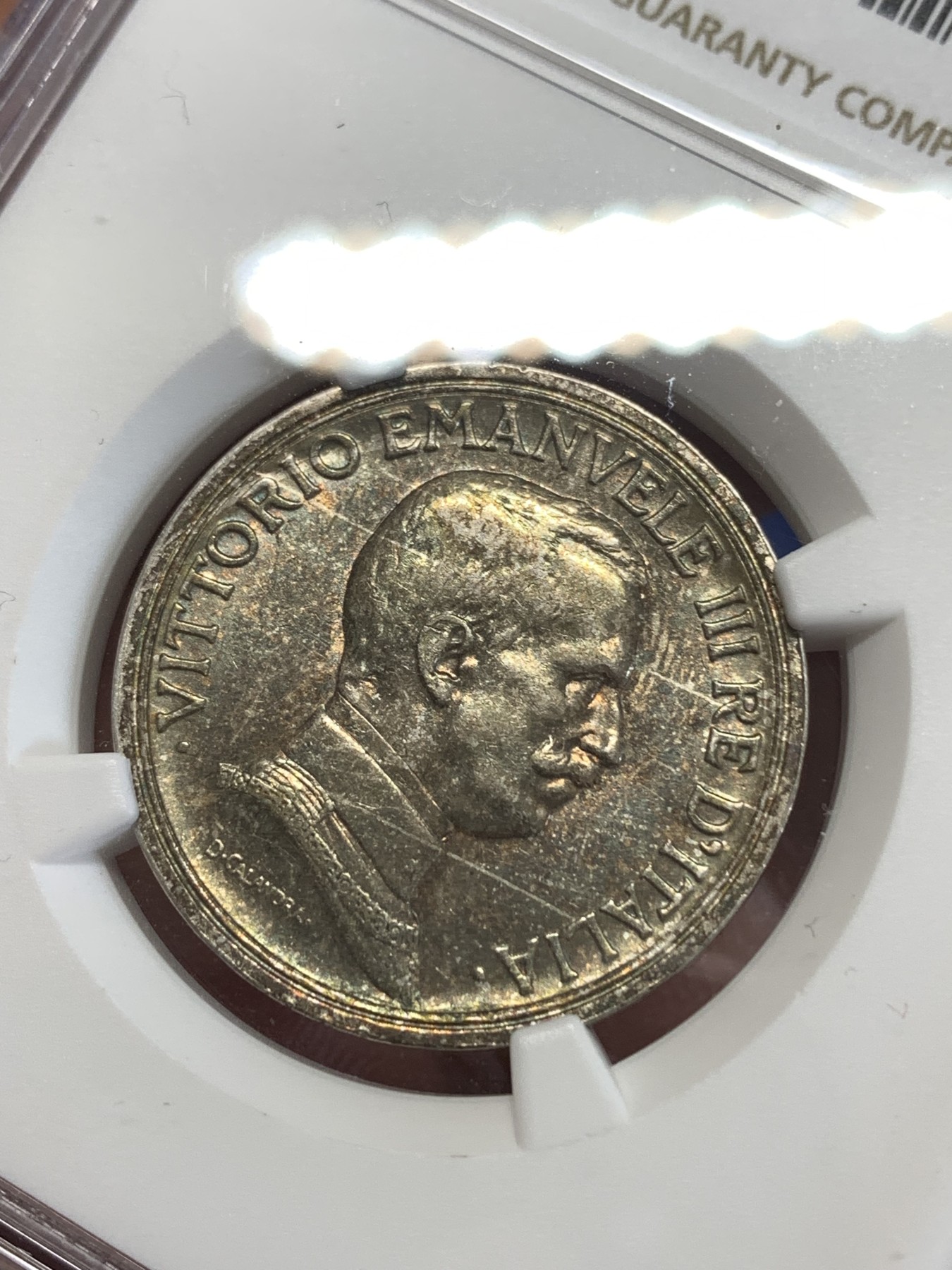 《竞宝斋》第259场-周日，周一 2场连拍 (全场包邮) NGC MS61 意大利1916年女神马车2里拉银币