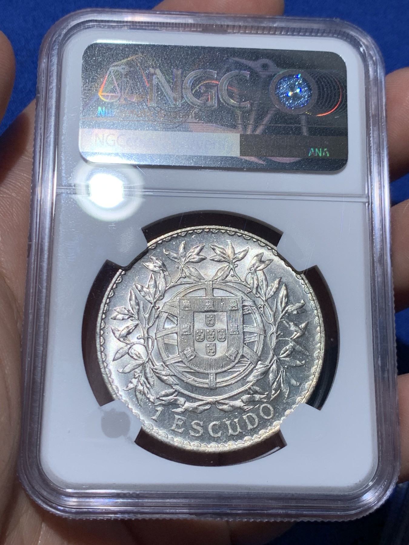 《竞宝斋》第259场-周日，周一 2场连拍 (全场包邮) NGC MS63 葡萄牙1916年自由女神1埃斯库多银币