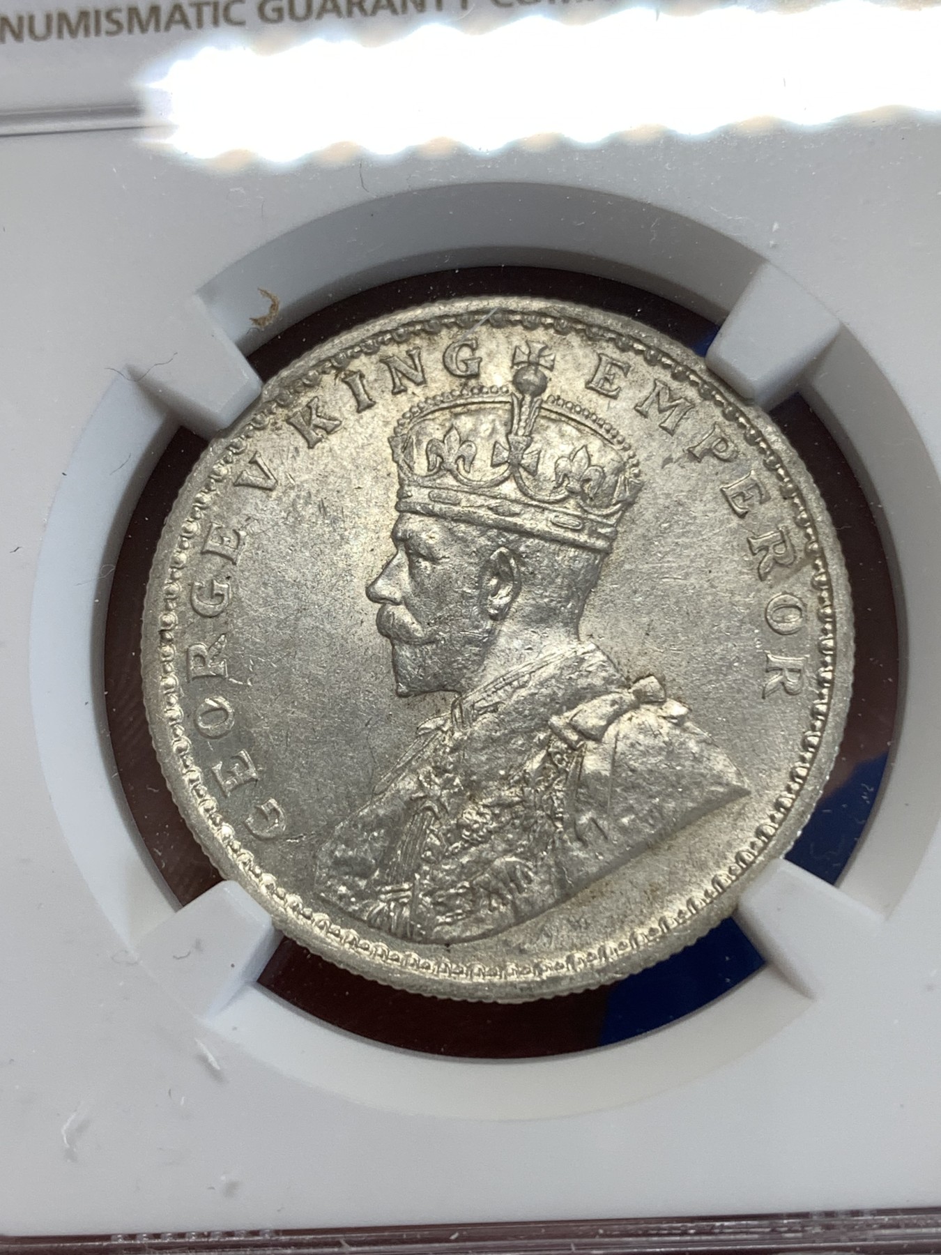 《竞宝斋》第259场-周日，周一 2场连拍 (全场包邮) NGC MS61 英属印度 1916年 C版 乔五 1卢比银币