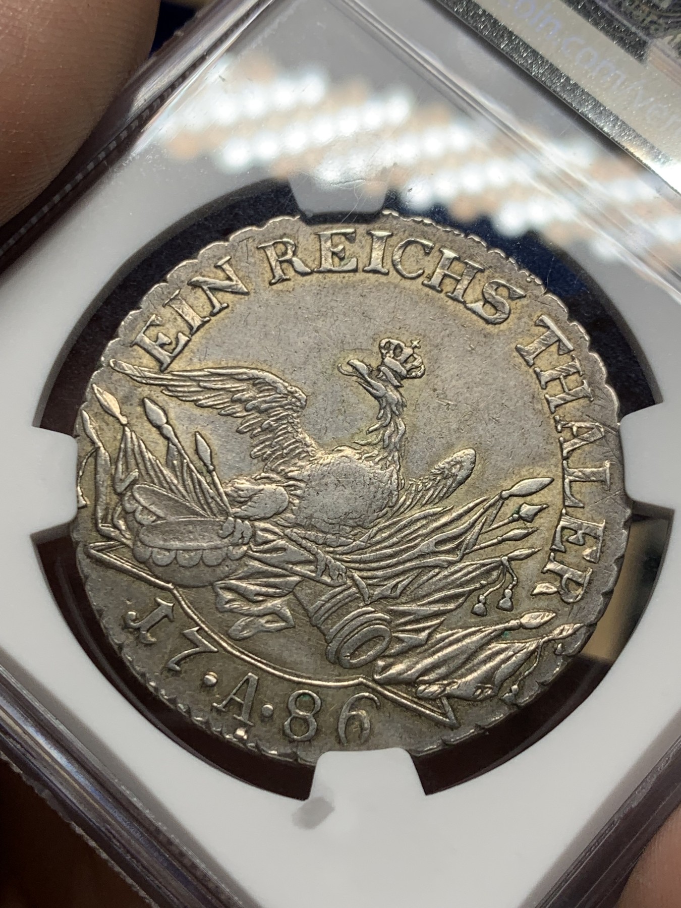 《竞宝斋》第259场-周日，周一 2场连拍 (全场包邮) NGC AU53 德国 普鲁士1786 腓特烈大帝鹰炮泰勒 末年稀少带点版