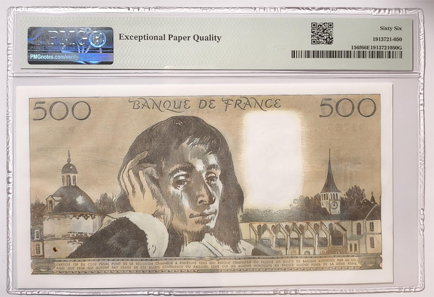 紫瑗钱币——第355期拍卖——纸币场 【PMG 66EPQ】法国 1987年 布莱士·帕斯卡 500法郎 (P-156f)