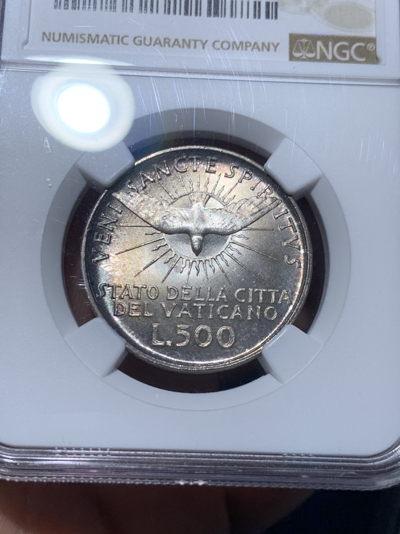 《竞宝斋》第259场-周日，周一 2场连拍 (全场包邮) NGC MS63 梵蒂冈1958年教皇缺位500里拉银币