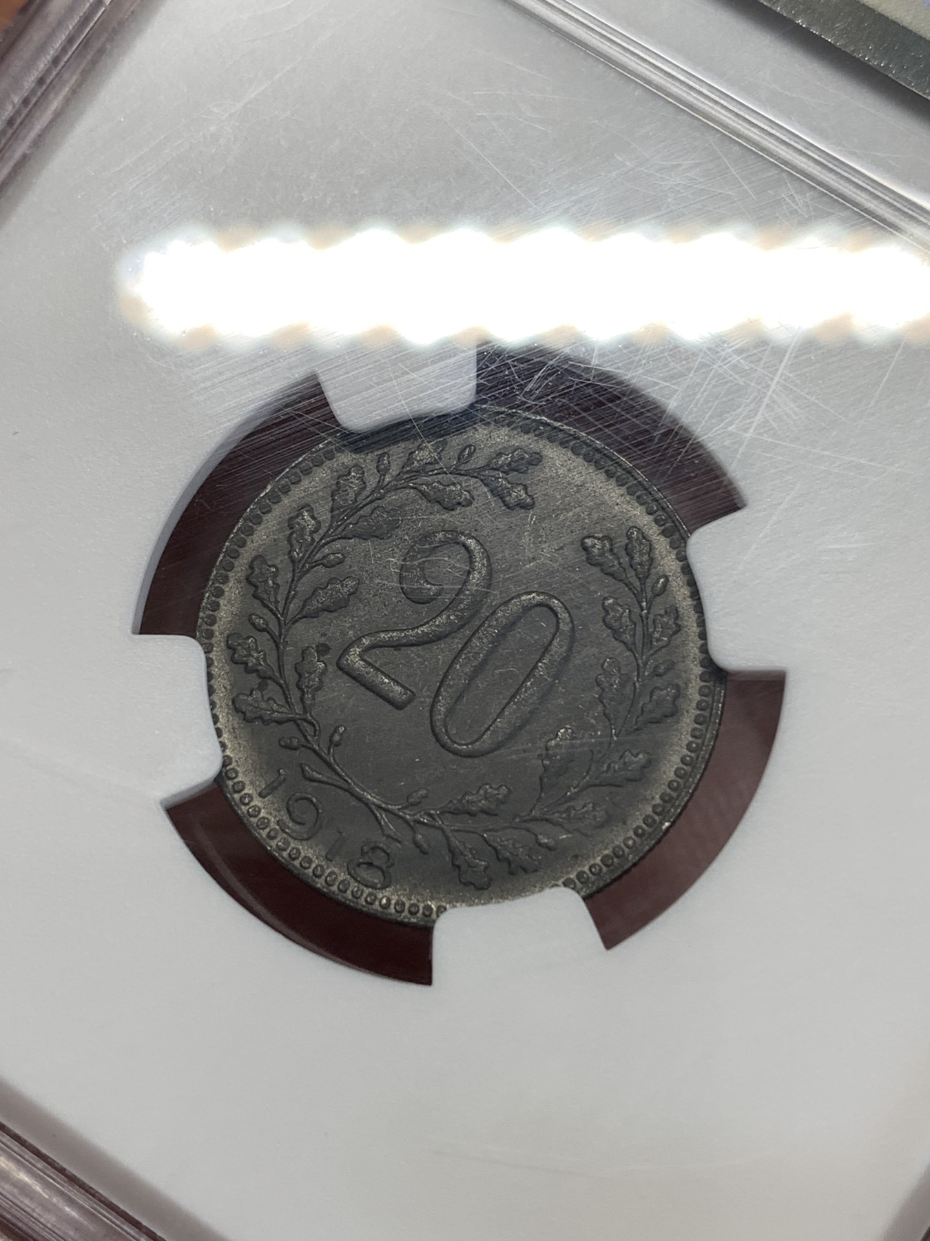 《竞宝斋》第259场-周日，周一 2场连拍 (全场包邮) 冠军分 NGC MS64 奥匈帝国奥地利1918年双头鹰20赫勒铁币