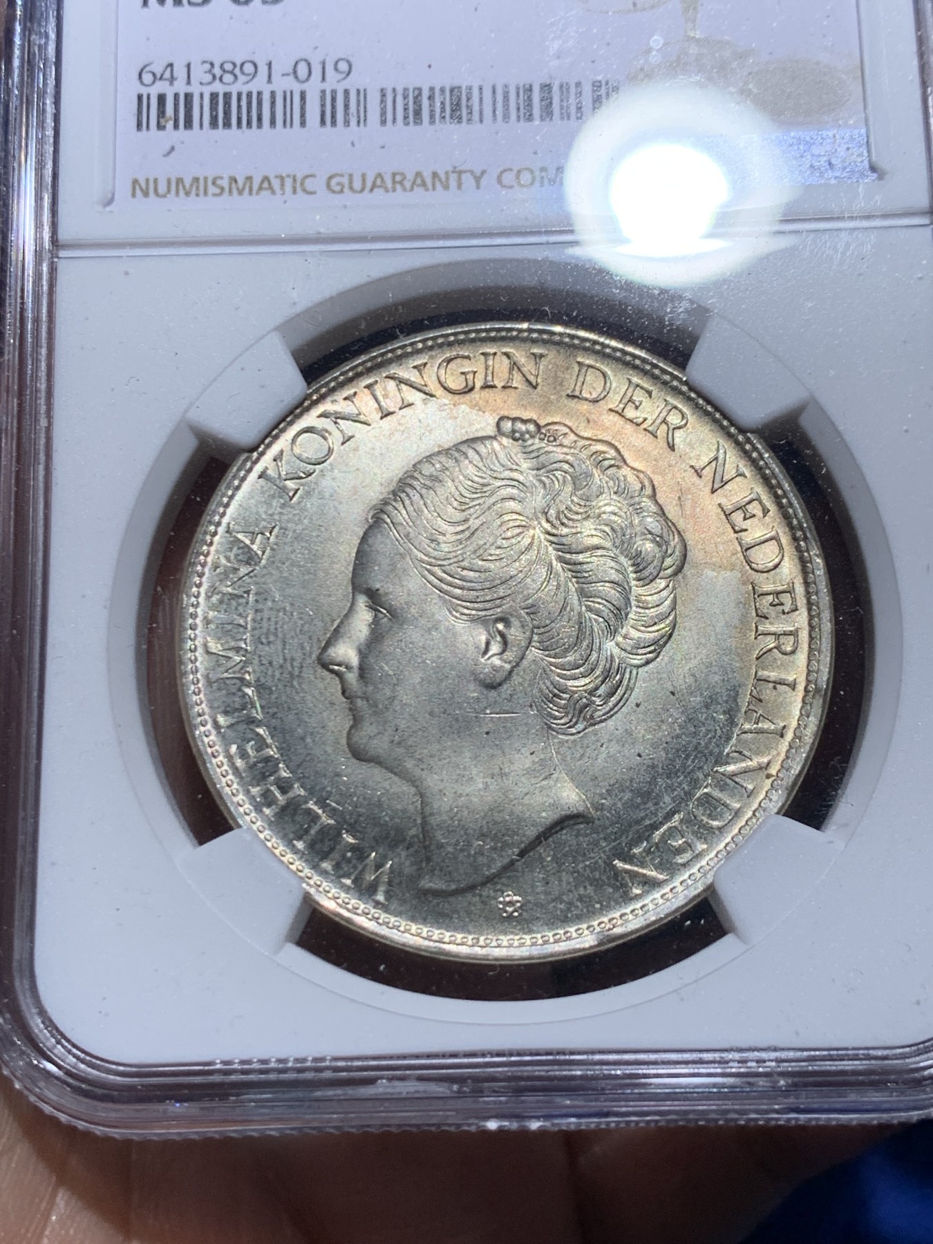 《竞宝斋》第259场-周日，周一 2场连拍 (全场包邮) NGC MS63 荷属库拉索1944D威廉明娜2.5盾大银币