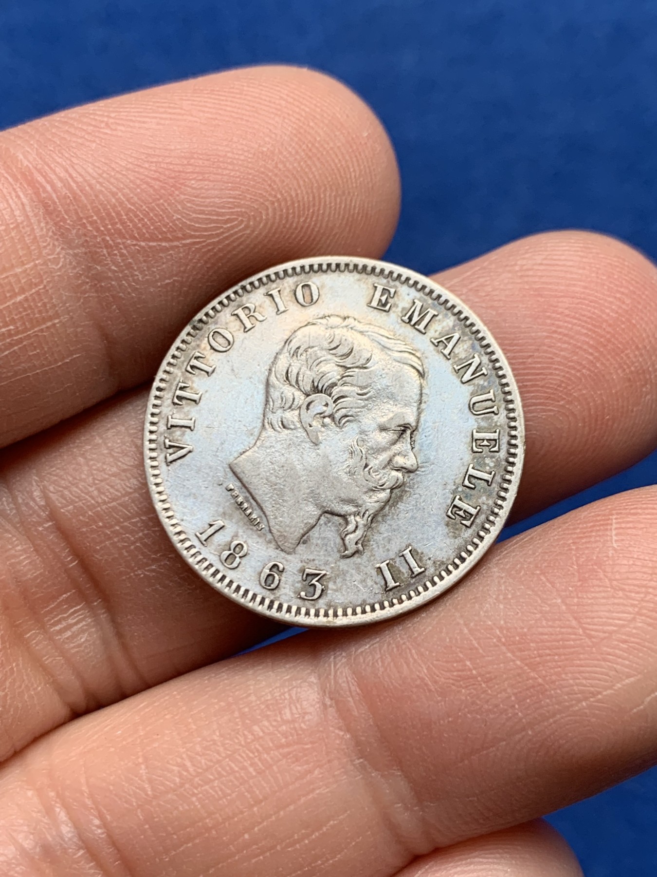 《竞宝斋》第259场-周日，周一 2场连拍 (全场包邮) 意大利1863年1里拉银币