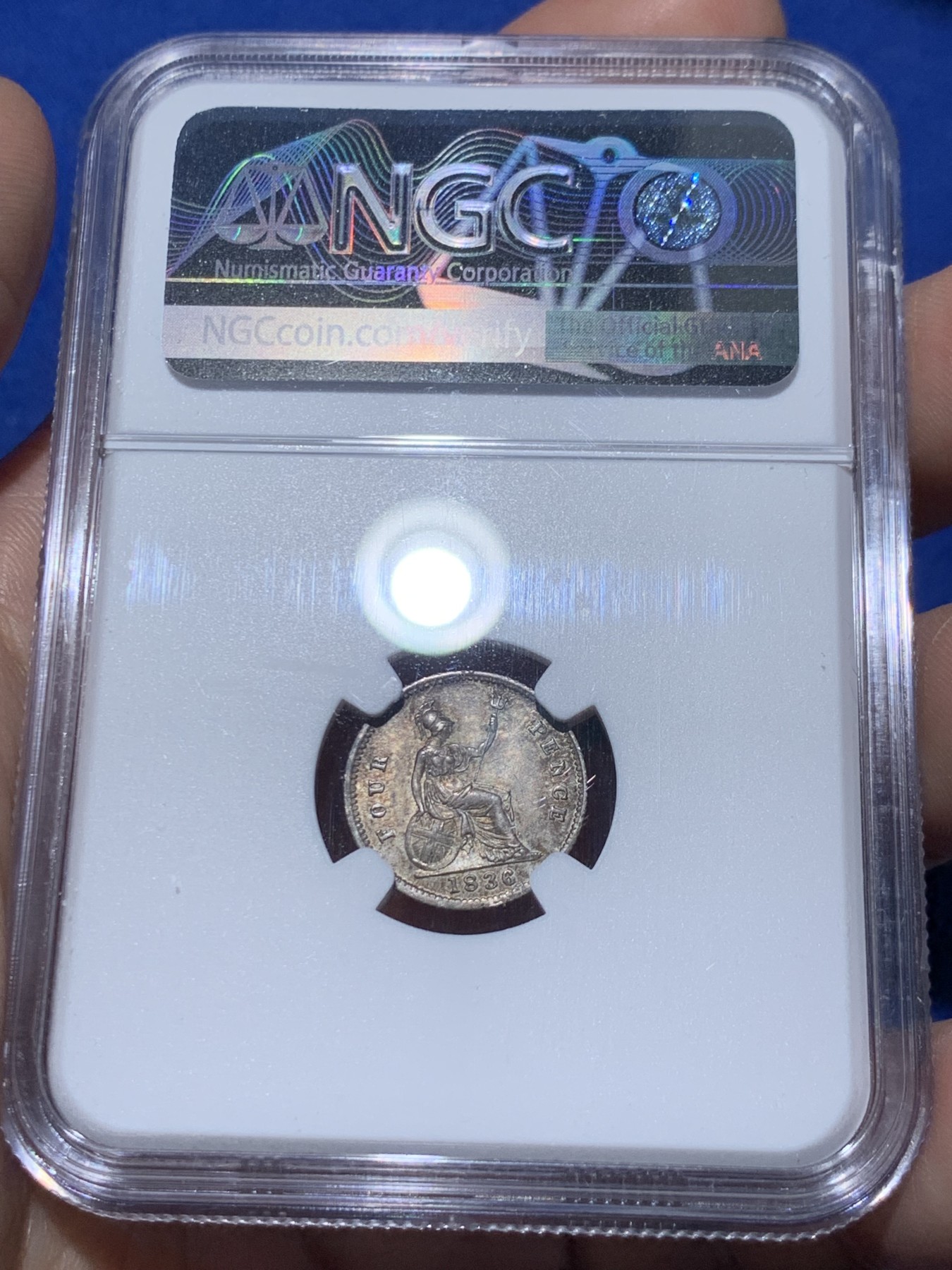 《竞宝斋》第259场-周日，周一 2场连拍 (全场包邮) NGC MS63 1836年英国威廉四世4便士银币 不列颠女神坐像版 主要用于英属圭亚那