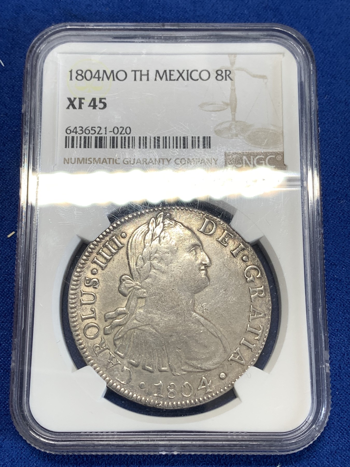 《竞宝斋》第259场-周日，周一 2场连拍 (全场包邮) NGC XF45 墨西哥 1804年 卡四 8瑞尔 双柱大银币 打制清晰