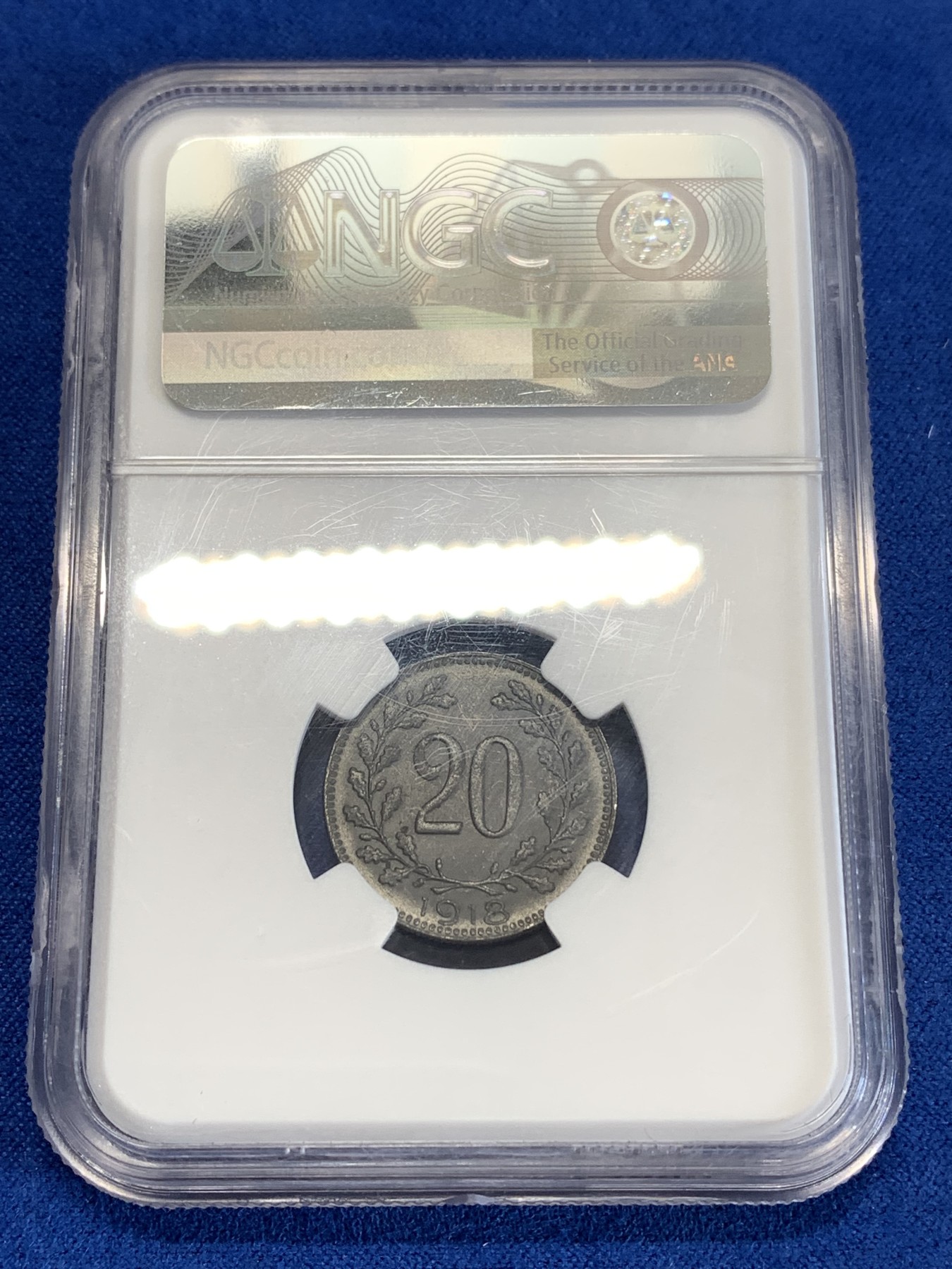 《竞宝斋》第259场-周日，周一 2场连拍 (全场包邮) 冠军分 NGC MS64 奥匈帝国奥地利1918年双头鹰20赫勒铁币