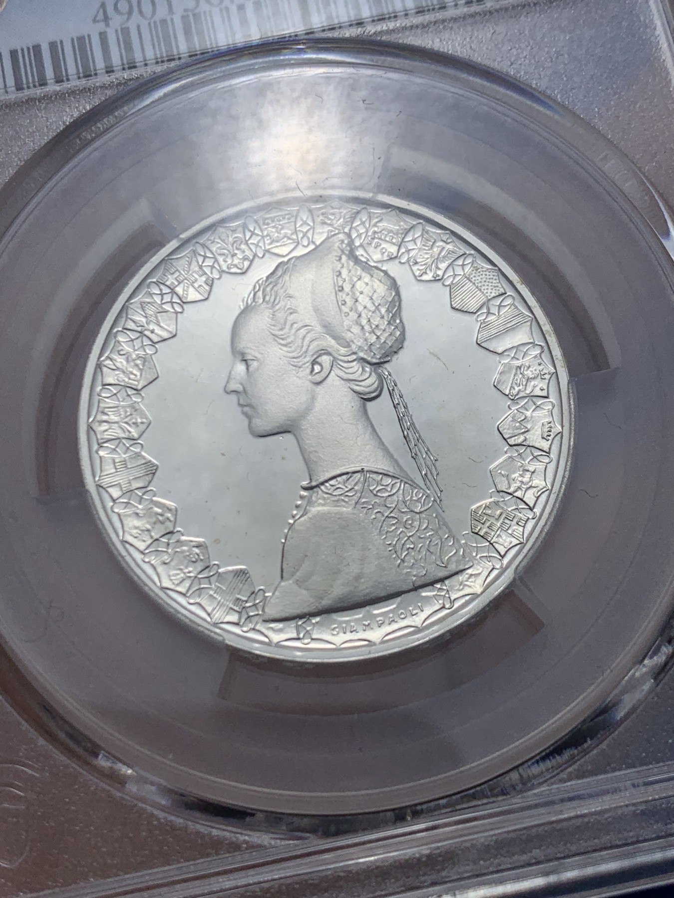 《竞宝斋》第259场-周日，周一 2场连拍 (全场包邮) 亚军分 PCGS PR68DCAM 意大利 1985年 精制 帆船少女 500里拉银币 首年发行 发行量仅15000枚