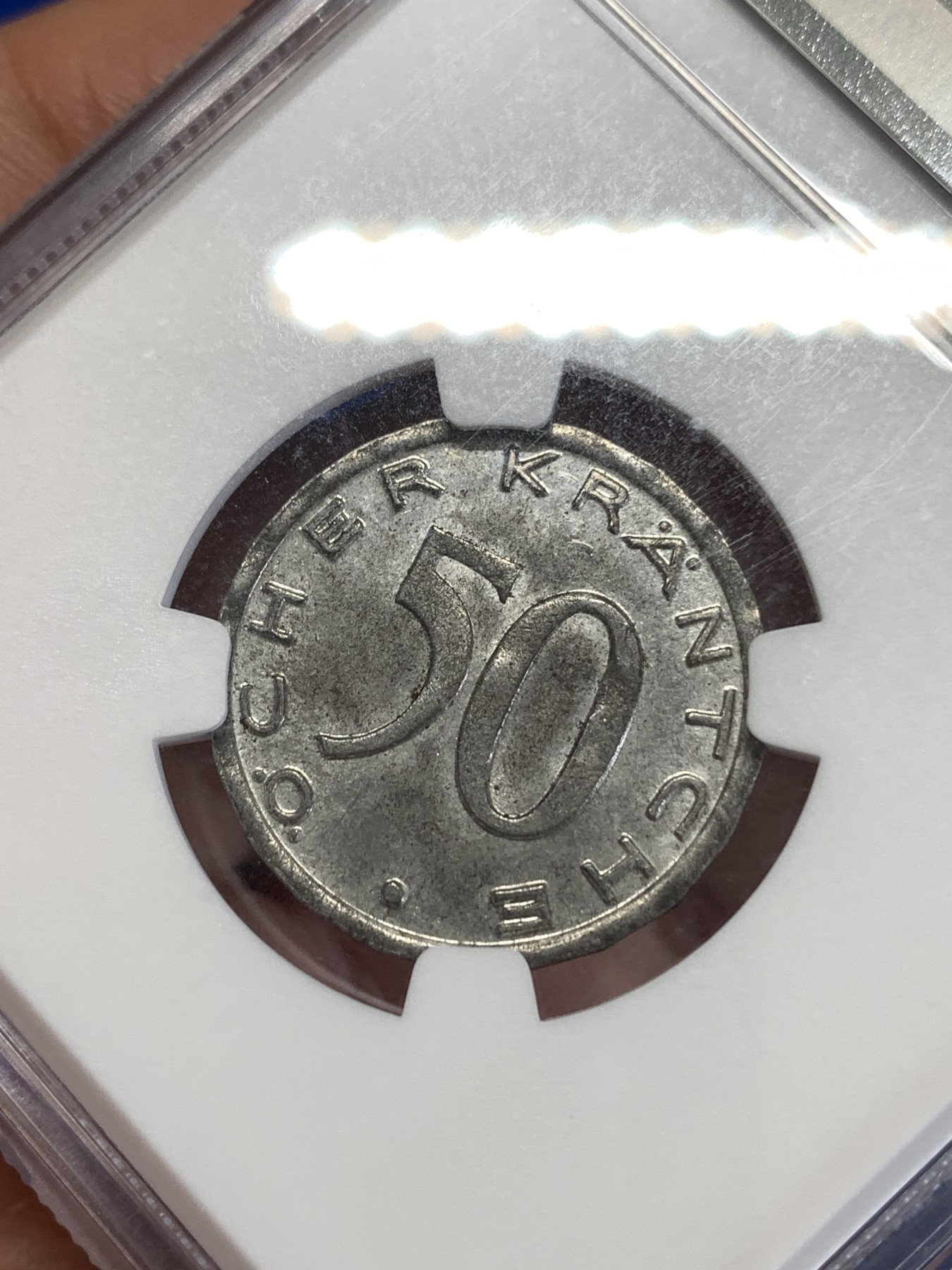 《竞宝斋》第259场-周日，周一 2场连拍 (全场包邮) NGC MS62 1920德国亚琛50芬妮鹰头铁币 热门品种