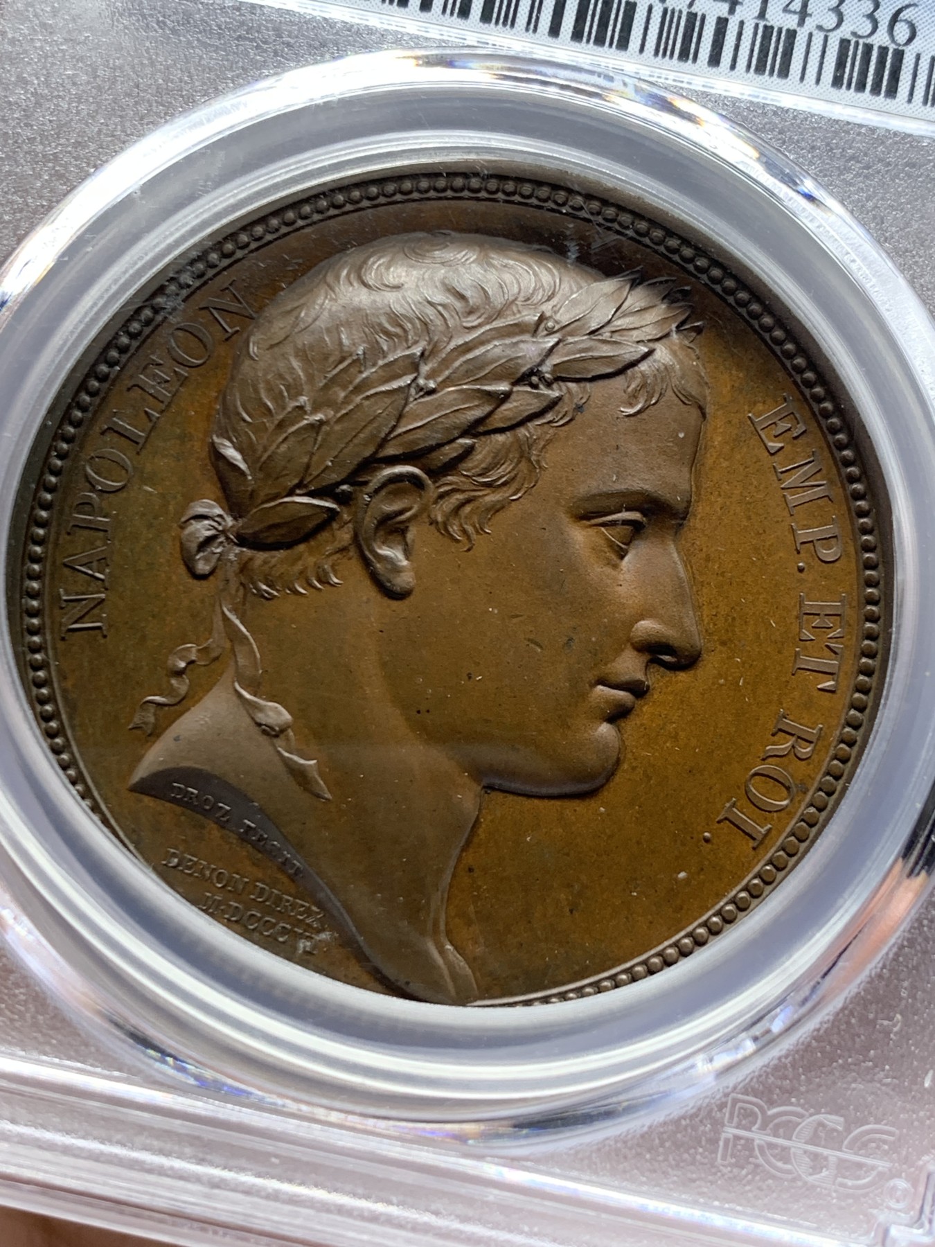 《竞宝斋》第259场-周日，周一 2场连拍 (全场包邮) PCGS SP65 唯一冠军分 法国1813年拿破仑原铸铜章 背面塞尼峰  崇山峻岭 山顶胜利碑 法意交界阿尔卑斯地区 纪念北意大利战役