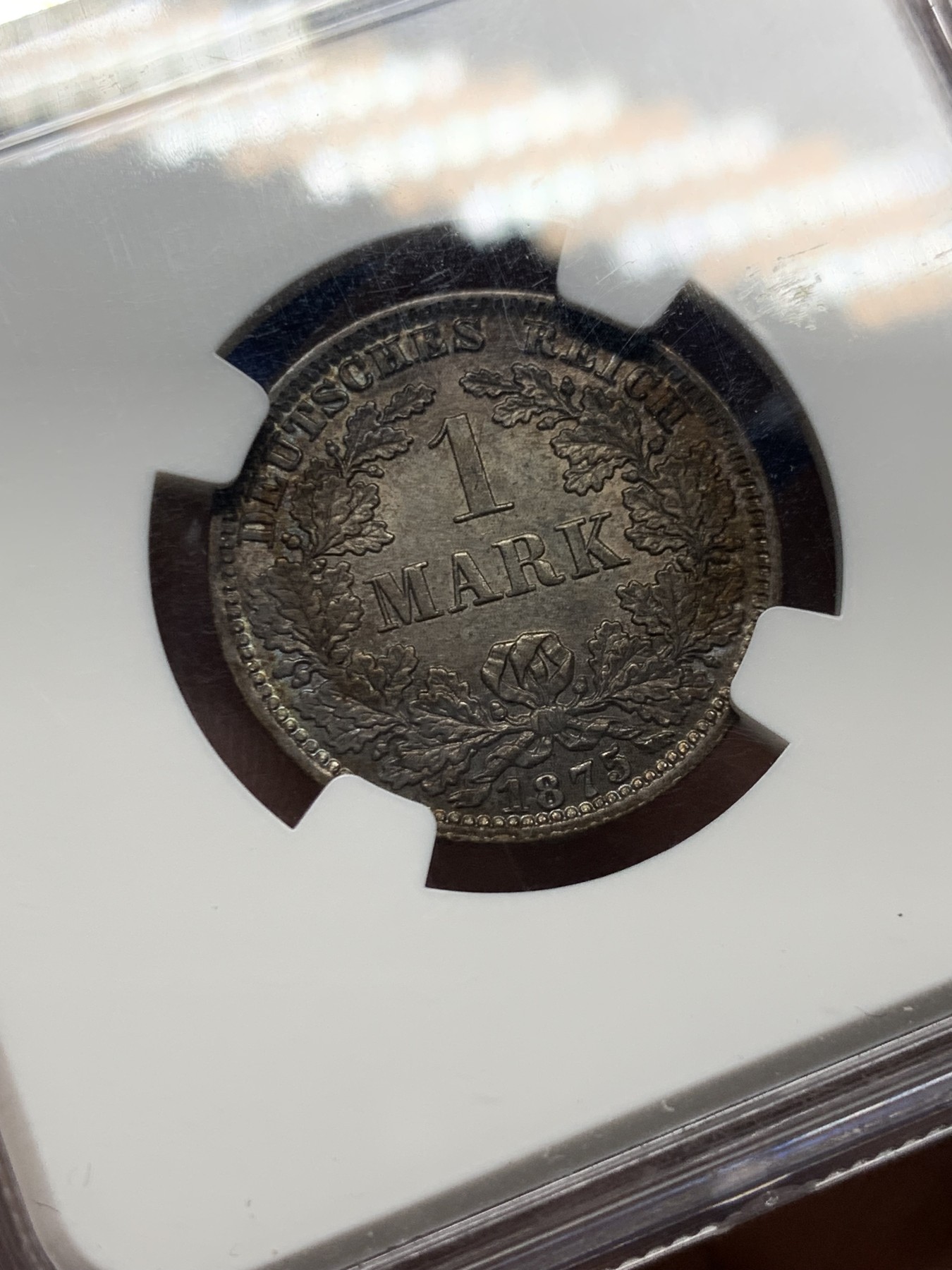 《竞宝斋》第259场-周日，周一 2场连拍 (全场包邮) NGC MS64 德国 1875年 短翅 1马克 银币 老黑彩 流通充分的品种 MS很少 被低估的品种