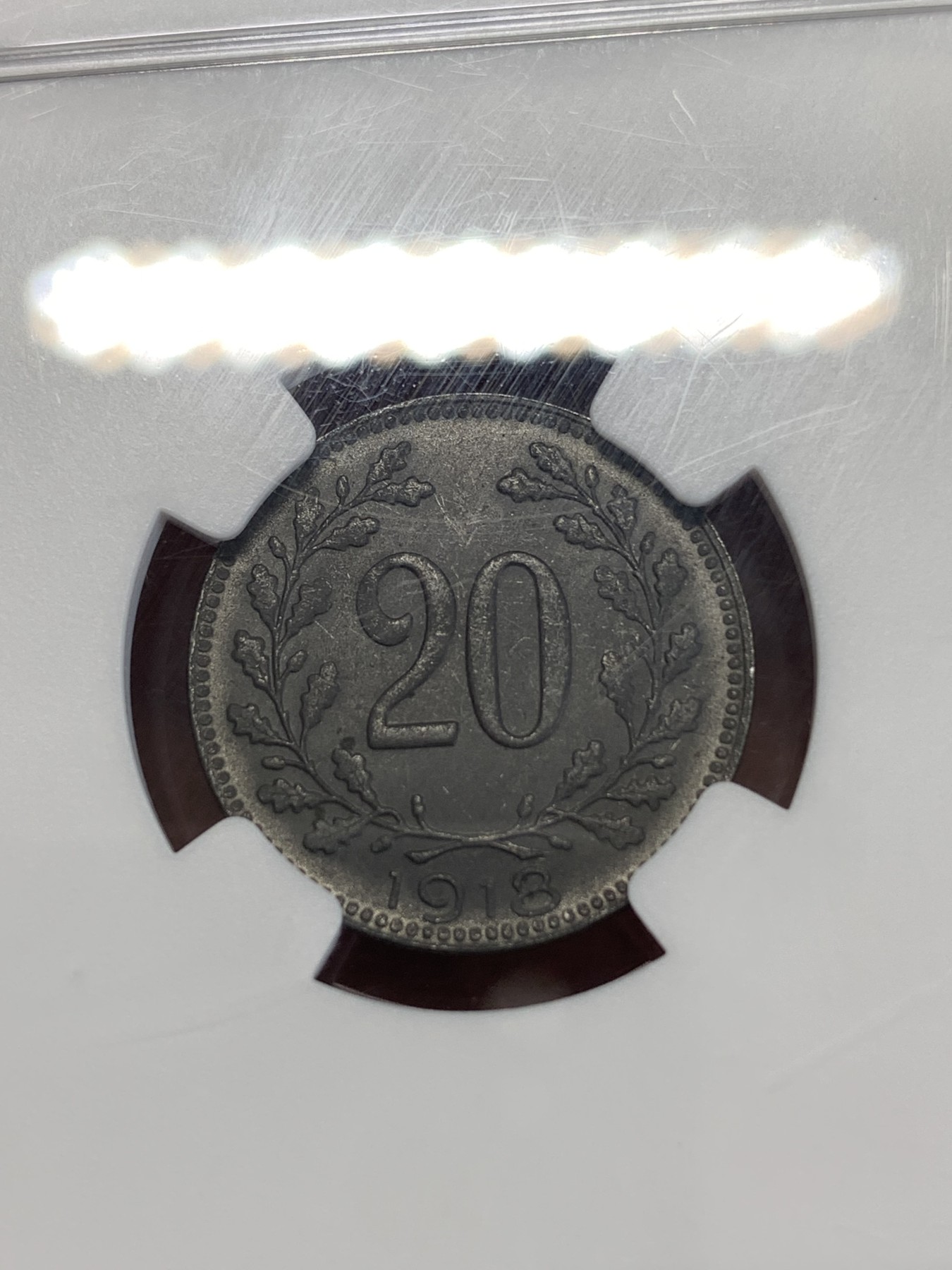 《竞宝斋》第259场-周日，周一 2场连拍 (全场包邮) 冠军分 NGC MS64 奥匈帝国奥地利1918年双头鹰20赫勒铁币