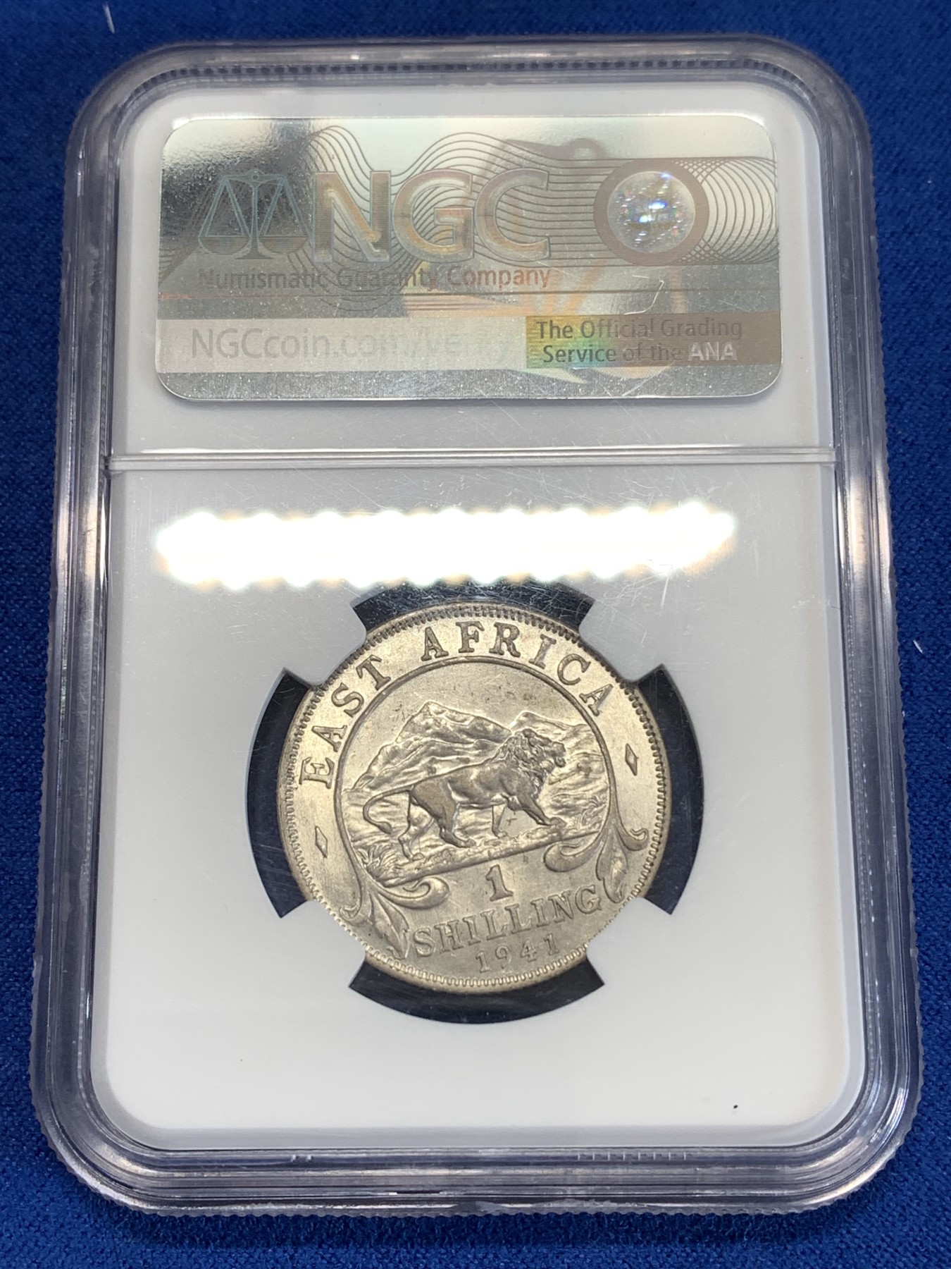 《竞宝斋》第259场-周日，周一 2场连拍 (全场包邮) NGC AU58 英属东非 1941年 1先令 银币