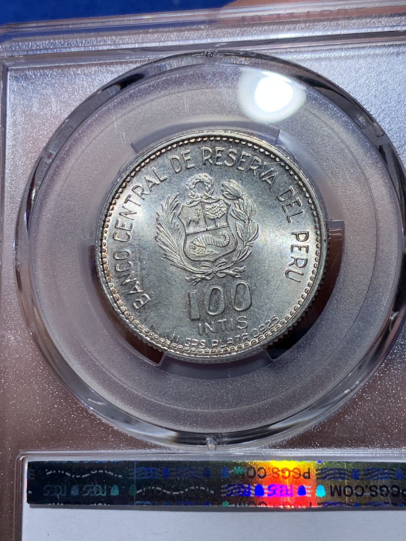 《竞宝斋》第259场-周日，周一 2场连拍 (全场包邮) PCGS金盾 MS66 秘鲁1986年100印蒂银币 唯一冠军分