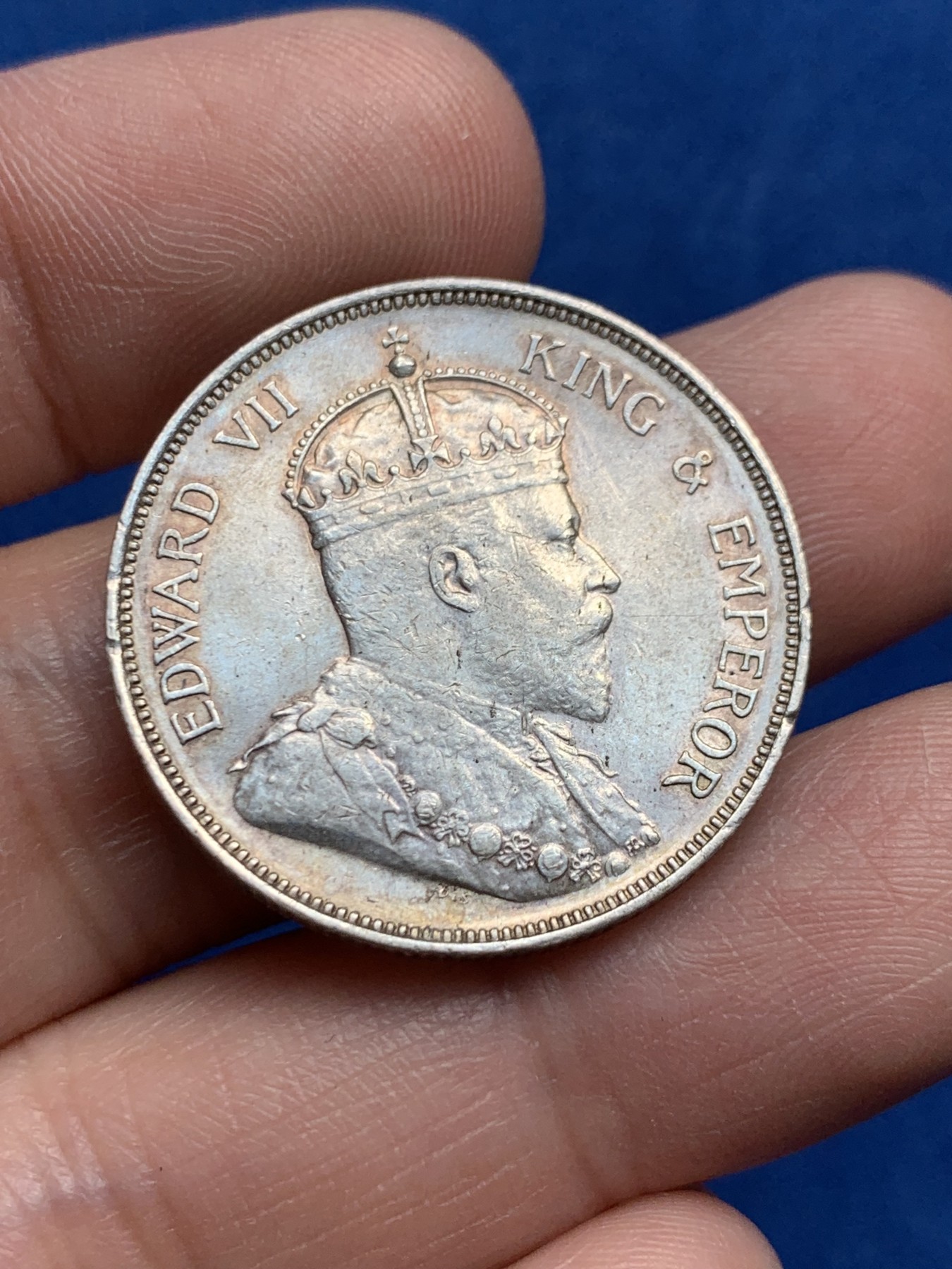 《竞宝斋》第259场-周日，周一 2场连拍 (全场包邮) 英属海峡1907年爱德华七世50分银币