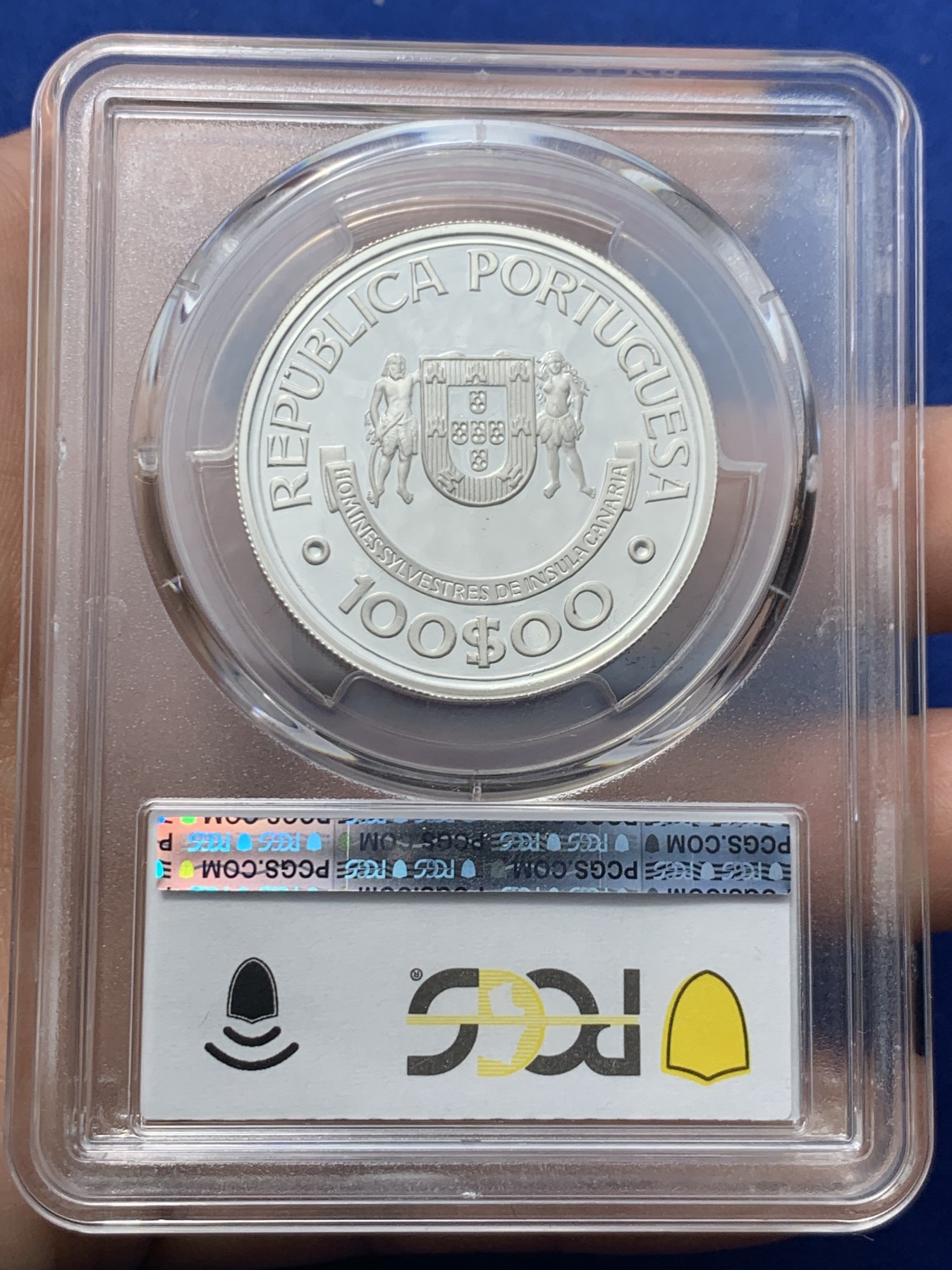 《竞宝斋》第259场-周日，周一 2场连拍 (全场包邮) PCGS金盾 PR69DCAM 葡萄牙1989年100埃斯库多精制银币 冠军分