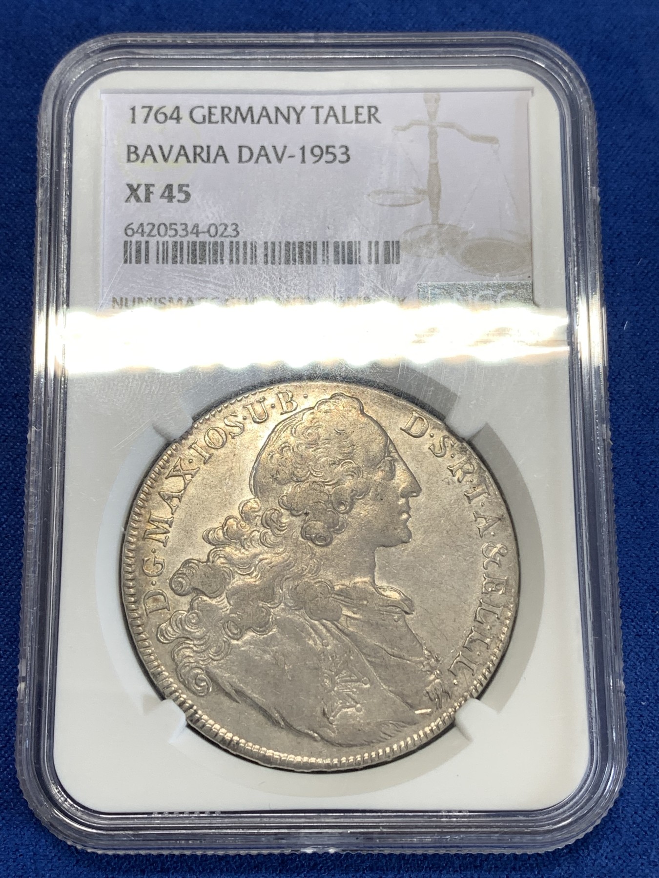 《竞宝斋》第259场-周日，周一 2场连拍 (全场包邮) NGC XF45 德国巴伐利亚1764年圣母抱婴泰勒银币