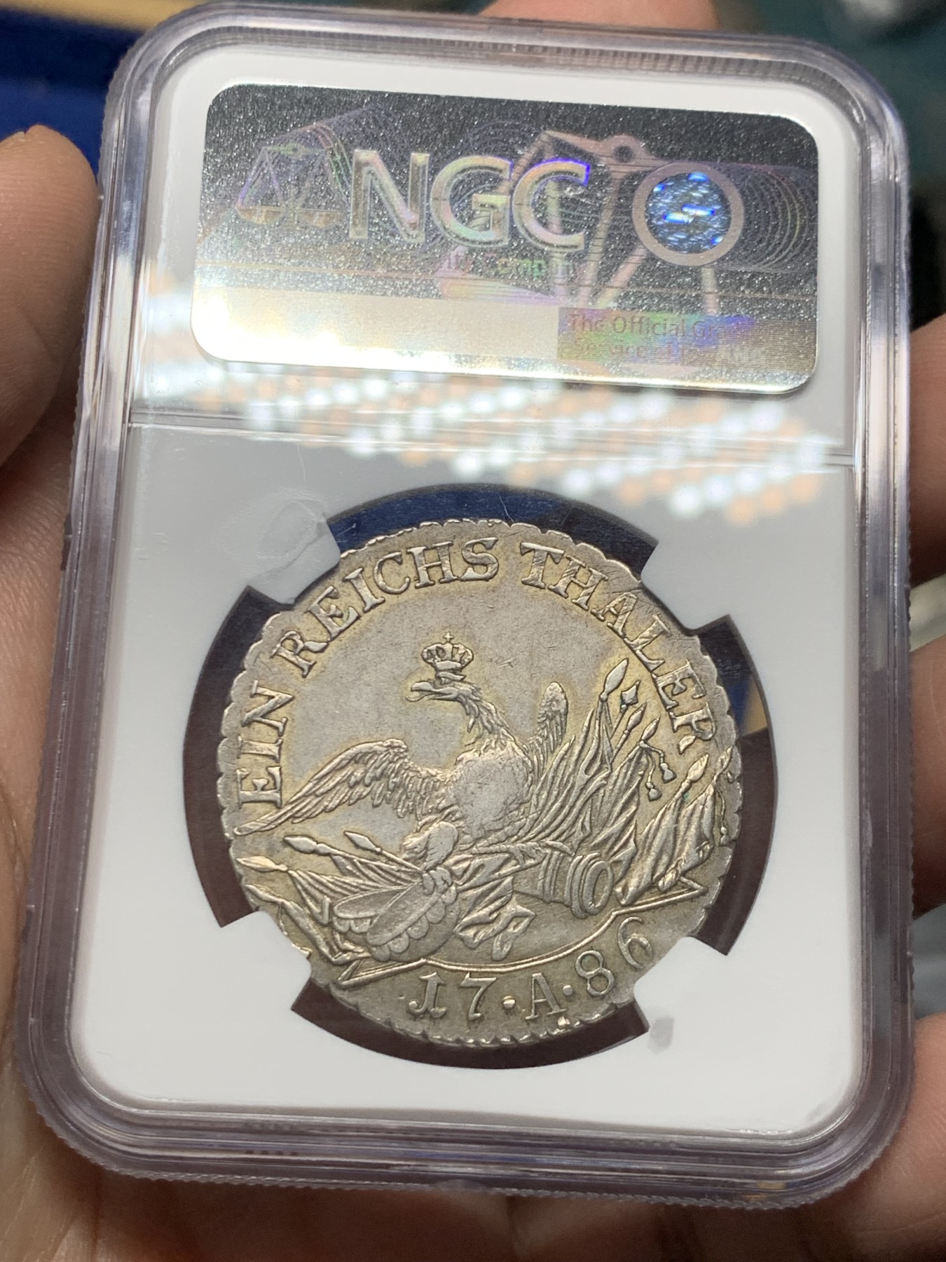 《竞宝斋》第259场-周日，周一 2场连拍 (全场包邮) NGC AU53 德国 普鲁士1786 腓特烈大帝鹰炮泰勒 末年稀少带点版