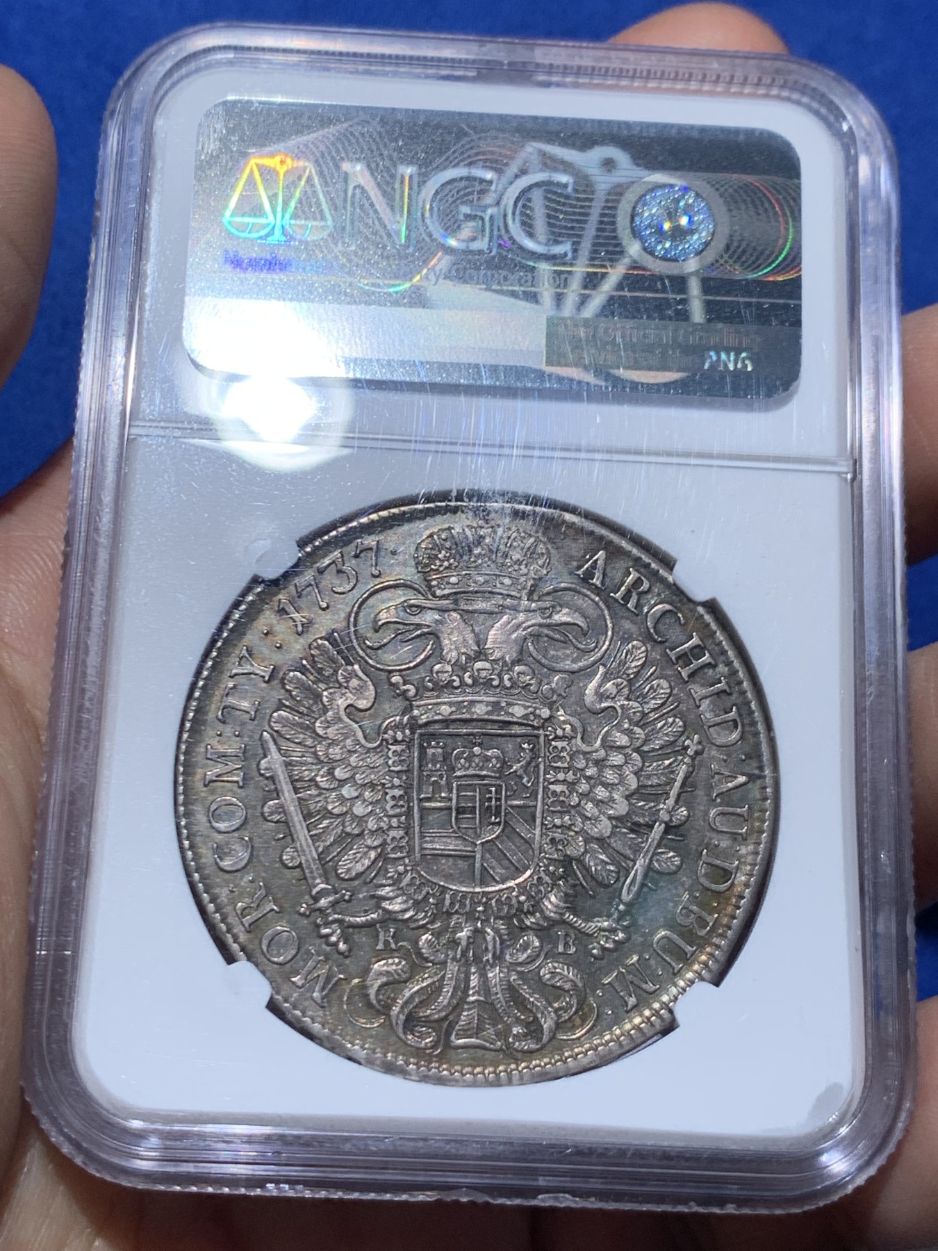 《竞宝斋》第259场-周日，周一 2场连拍 (全场包邮) NGC AU58 1737年 神圣罗马帝国匈牙利卡尔六世泰勒银币 老包浆有彩