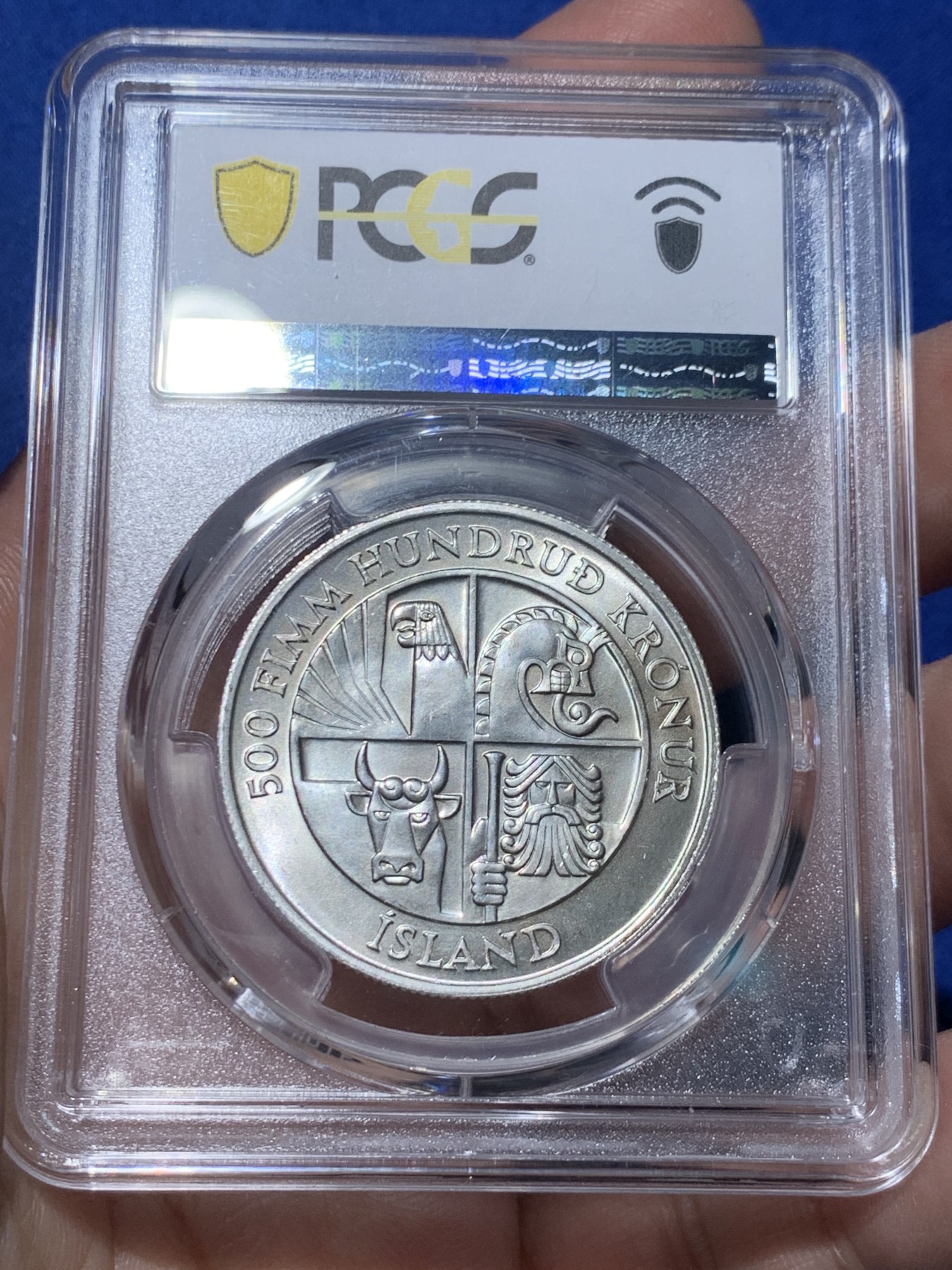 《竞宝斋》第259场-周日，周一 2场连拍 (全场包邮) PCGS金盾 MS67 冰岛1974年500克朗银币 亚军分