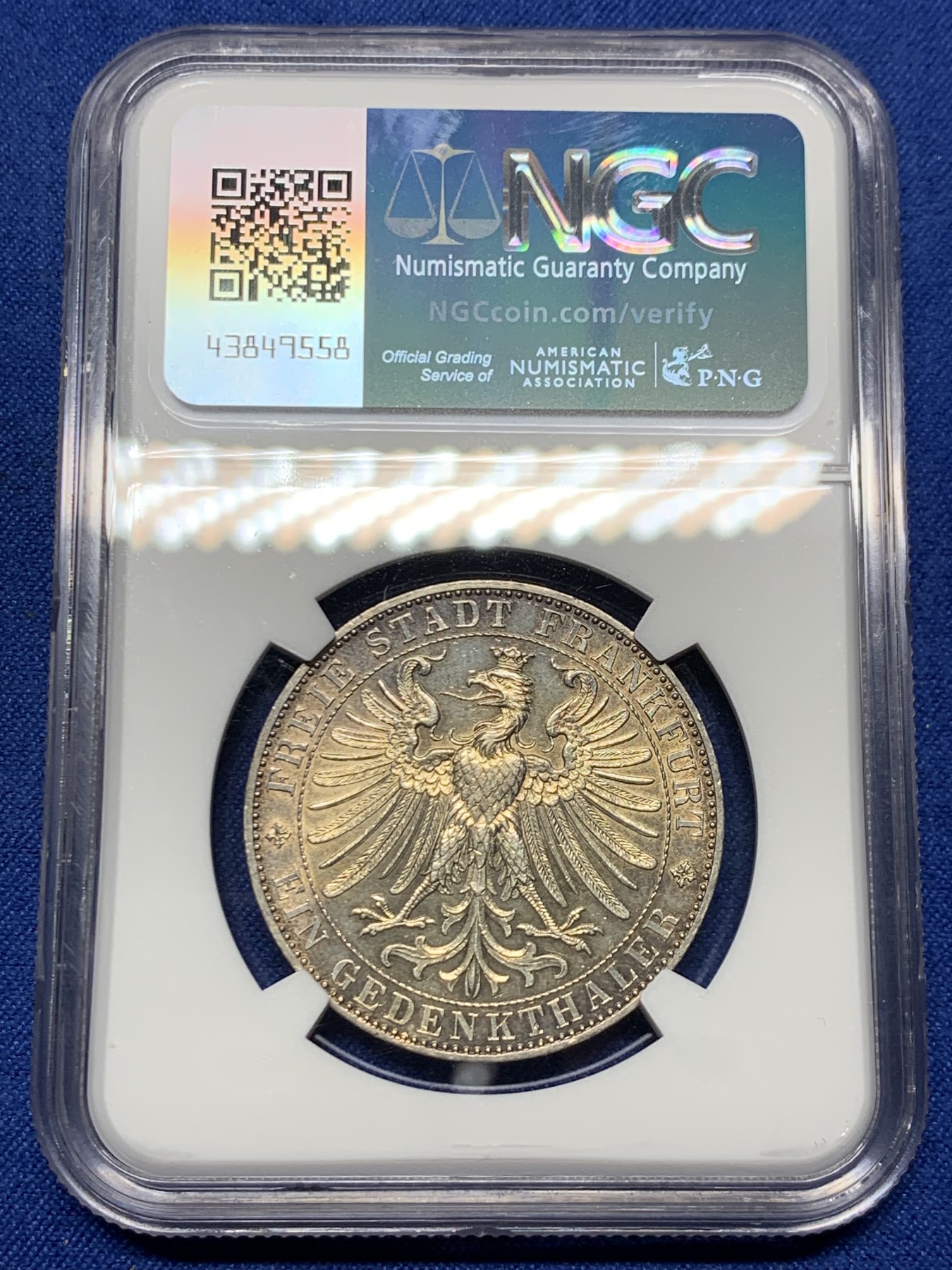 《竞宝斋》第259场-周日，周一 2场连拍 (全场包邮) NGC MS61 德国1863年法兰克福王子会议1泰勒银币