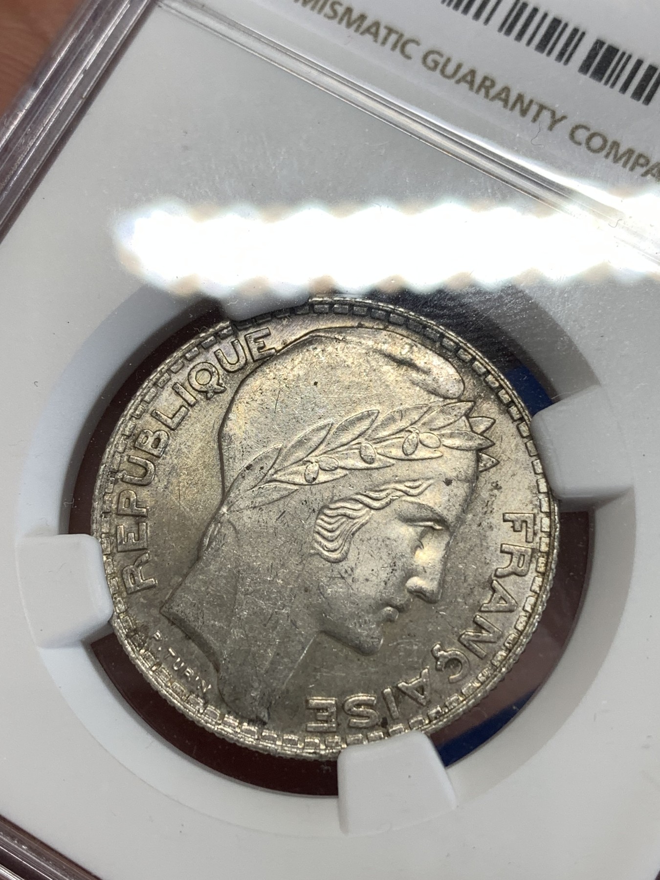 《竞宝斋》第259场-周日，周一 2场连拍 (全场包邮) NGC MS62 法国1931年谷物女神10法郎银币