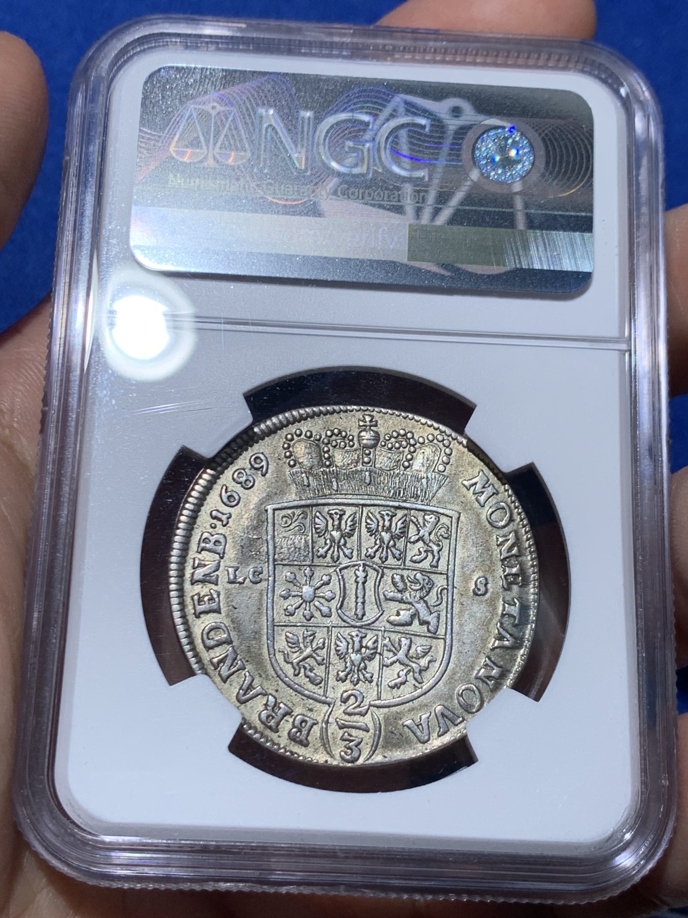 《竞宝斋》第259场-周日，周一 2场连拍 (全场包邮) NGC MS61 1689年 勃兰登堡选帝侯腓特烈三世 2/3泰勒银币