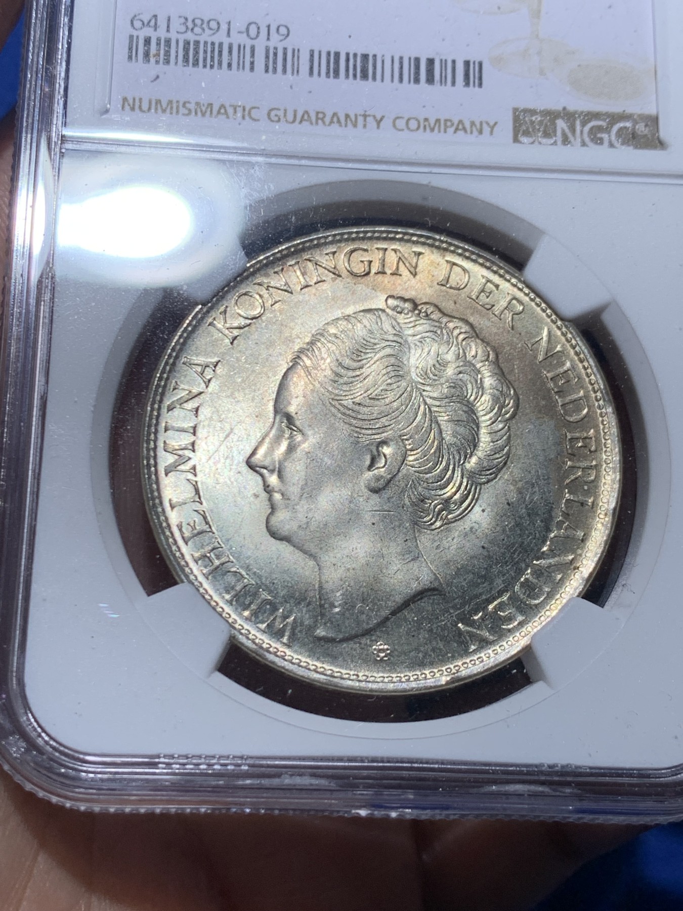 《竞宝斋》第259场-周日，周一 2场连拍 (全场包邮) NGC MS63 荷属库拉索1944D威廉明娜2.5盾大银币