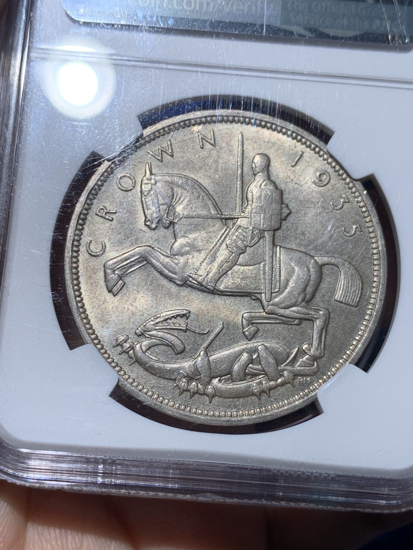 《竞宝斋》第259场-周日，周一 2场连拍 (全场包邮) NGC MS63 1935年英国乔治五世木马剑克朗银币